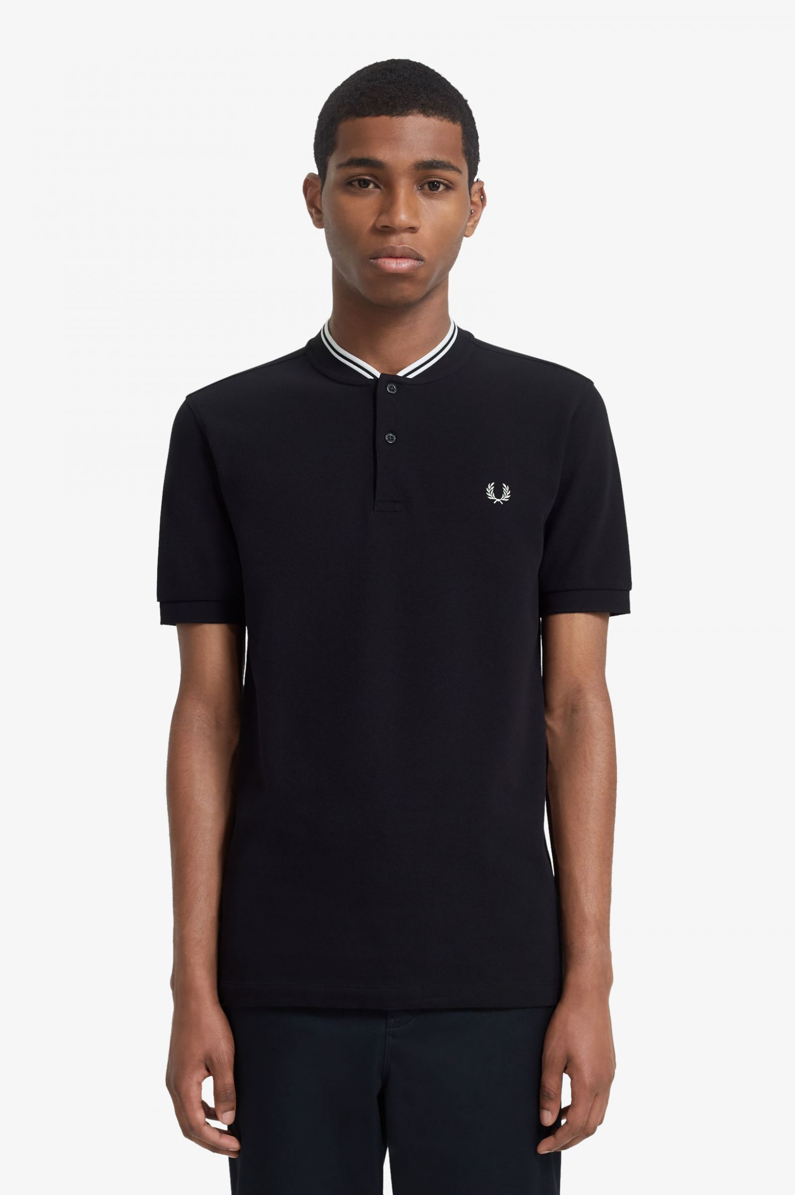 Bomber Collar Polo Shirt Black