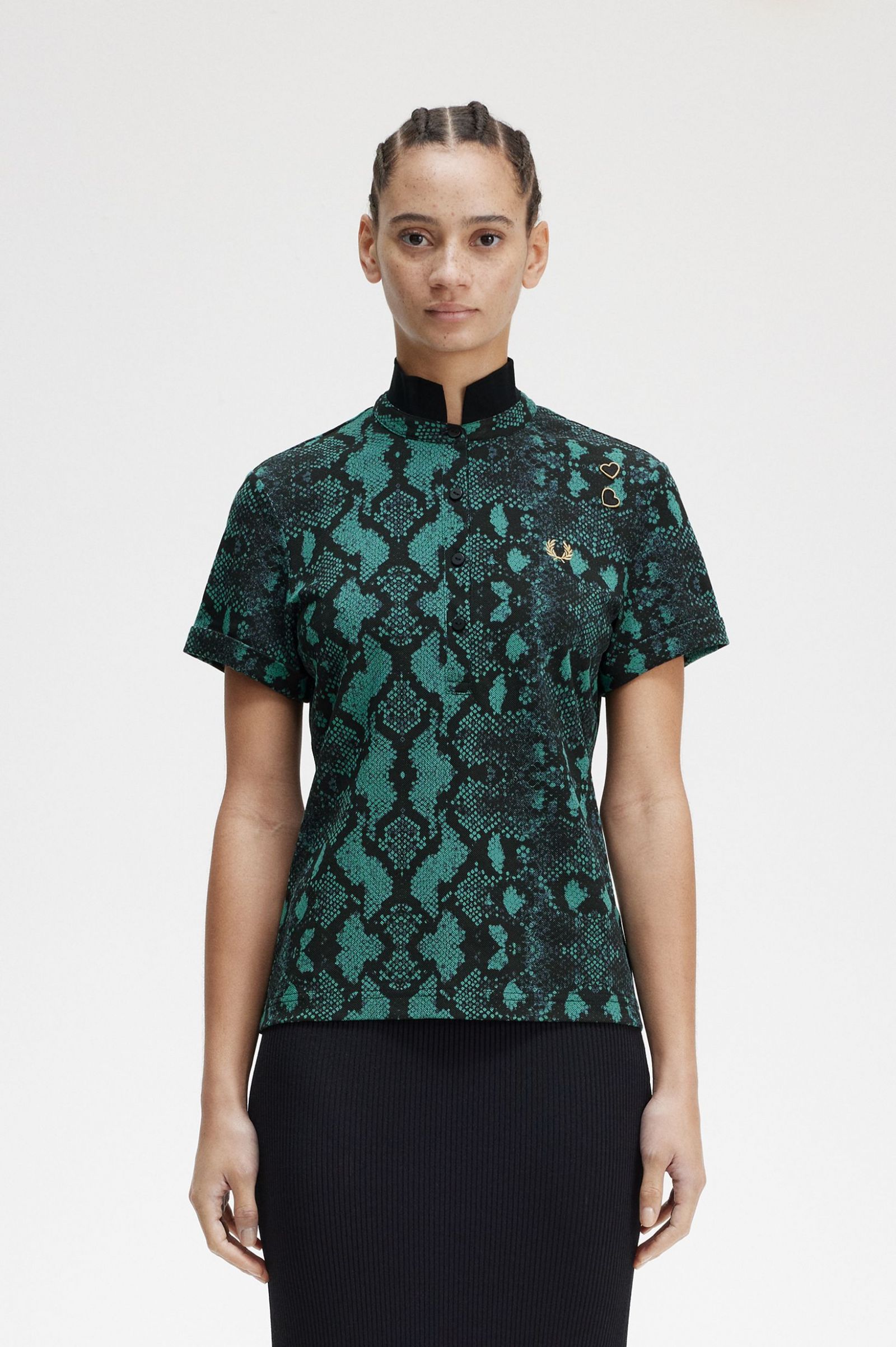 Amy Winehouse FoundationSnake Print Polo Shirt Deep Mint