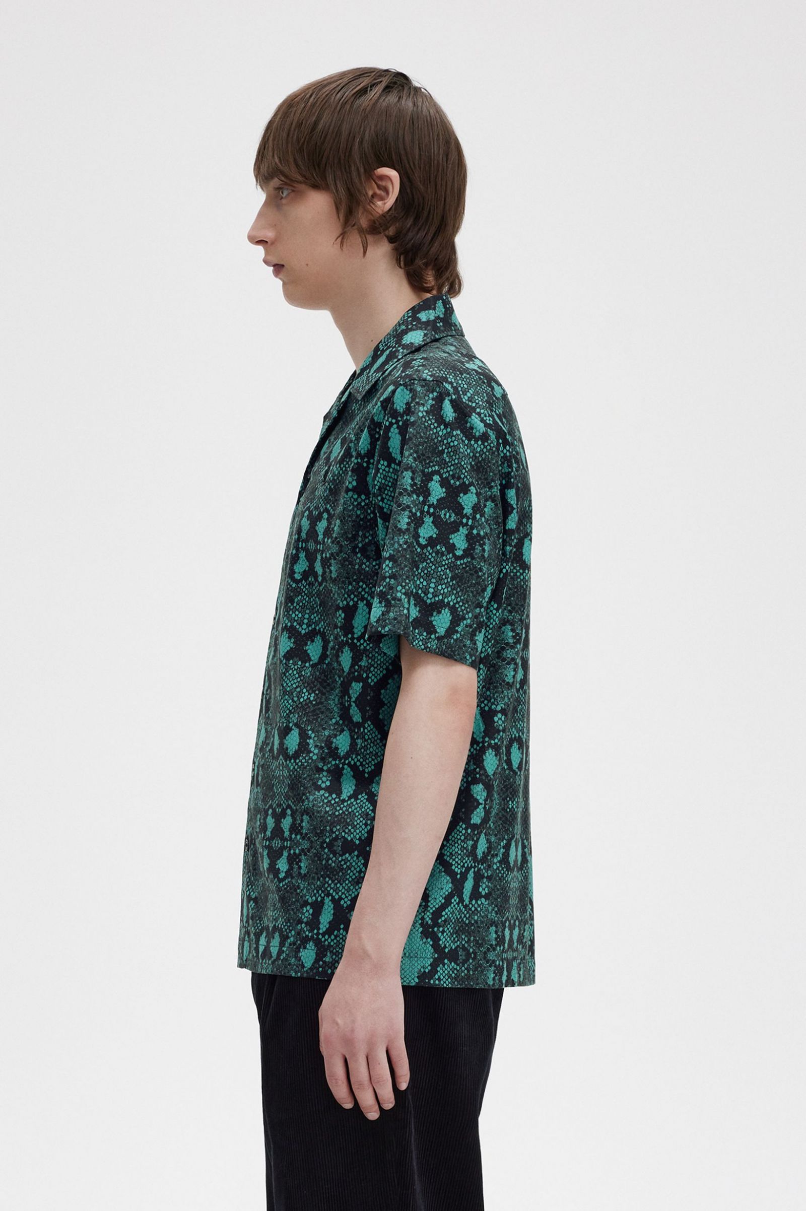 Snake Print Revere Collar Shirt Deep Mint