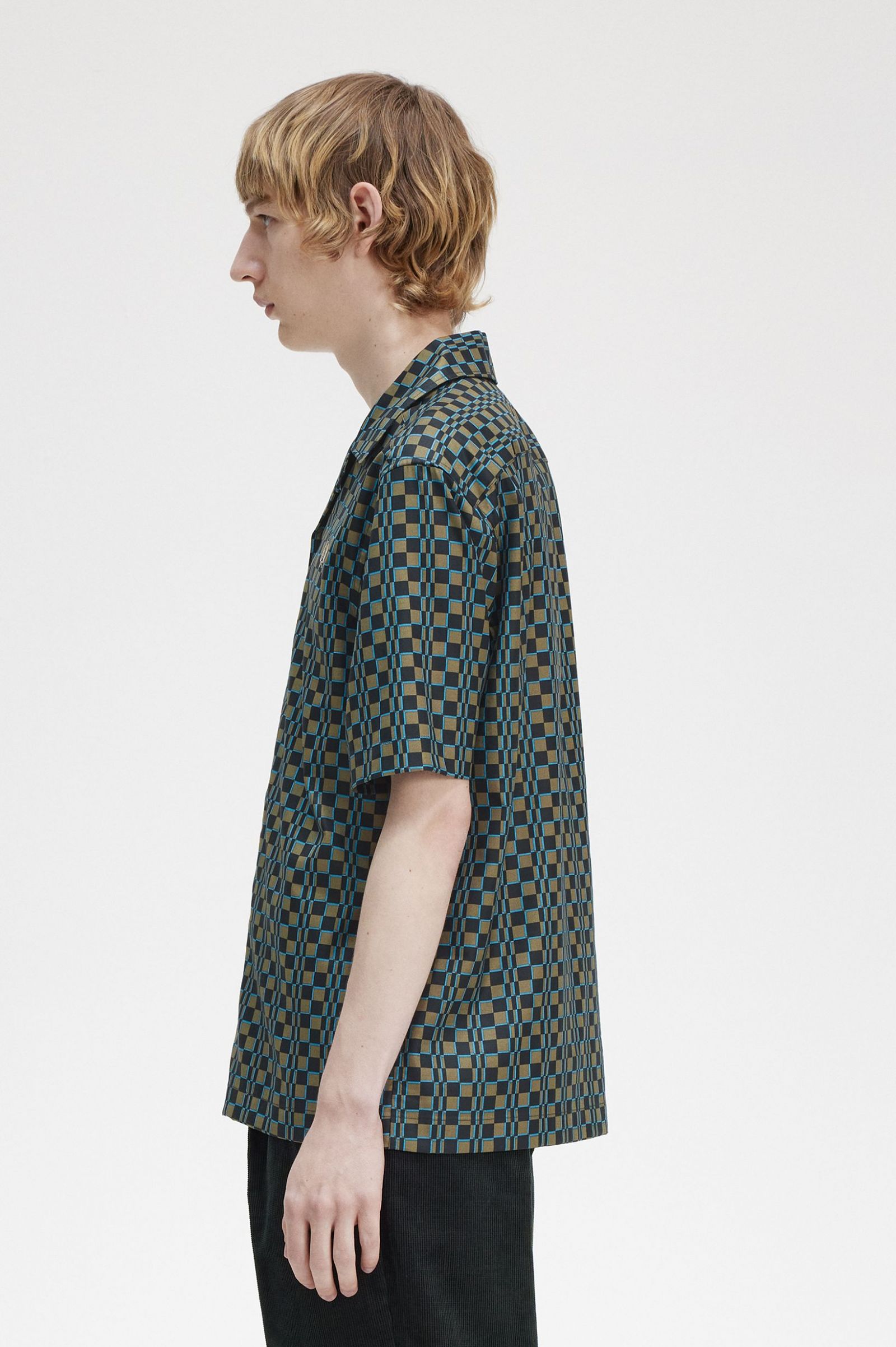Glitch Chequerboard Revere Collar Shirt Uniform Green