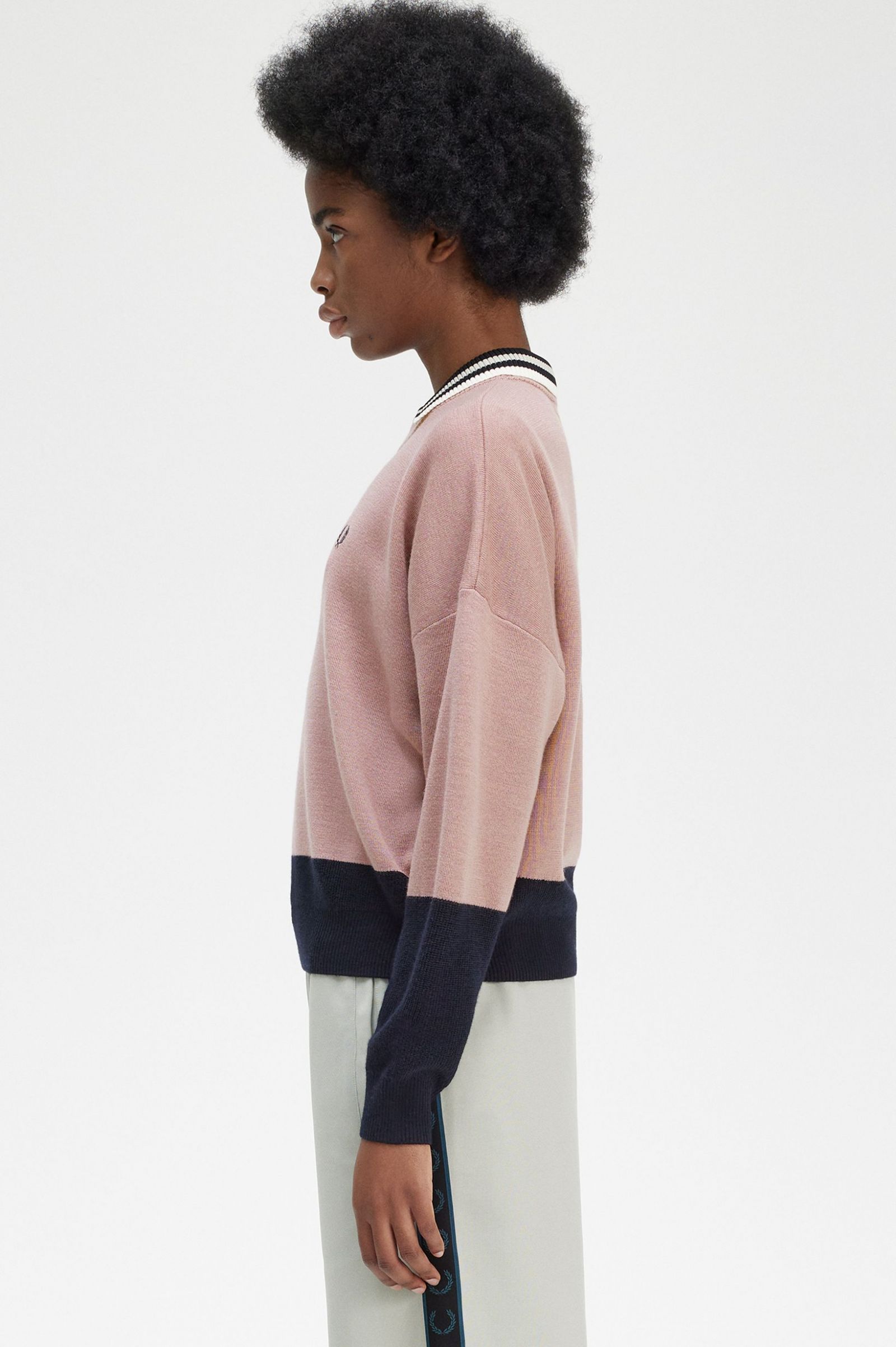 Colour Block Jumper Dusty Rose Pink