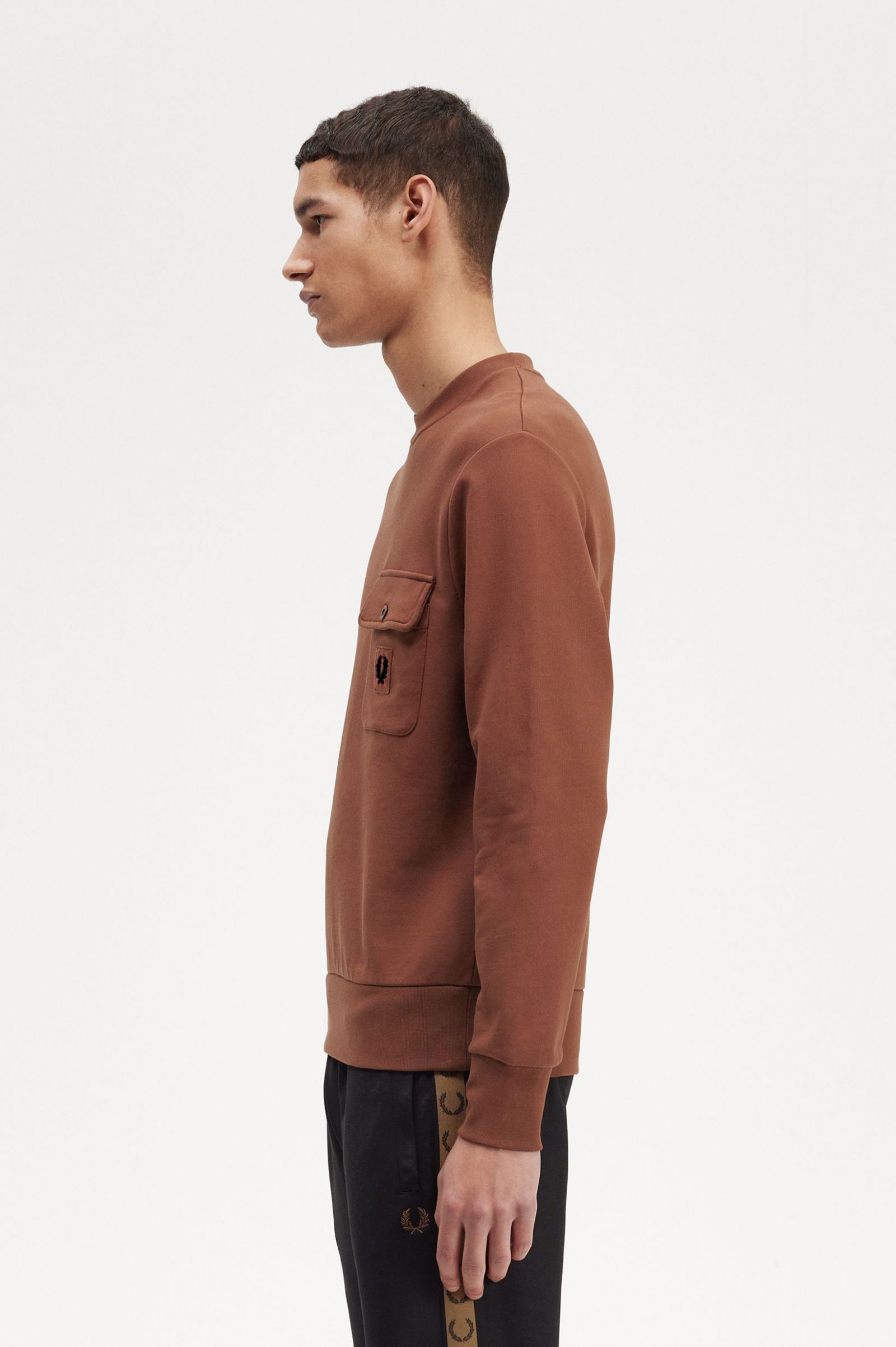 Badge Detail Crew Neck Sweatshirt Whisky Brown