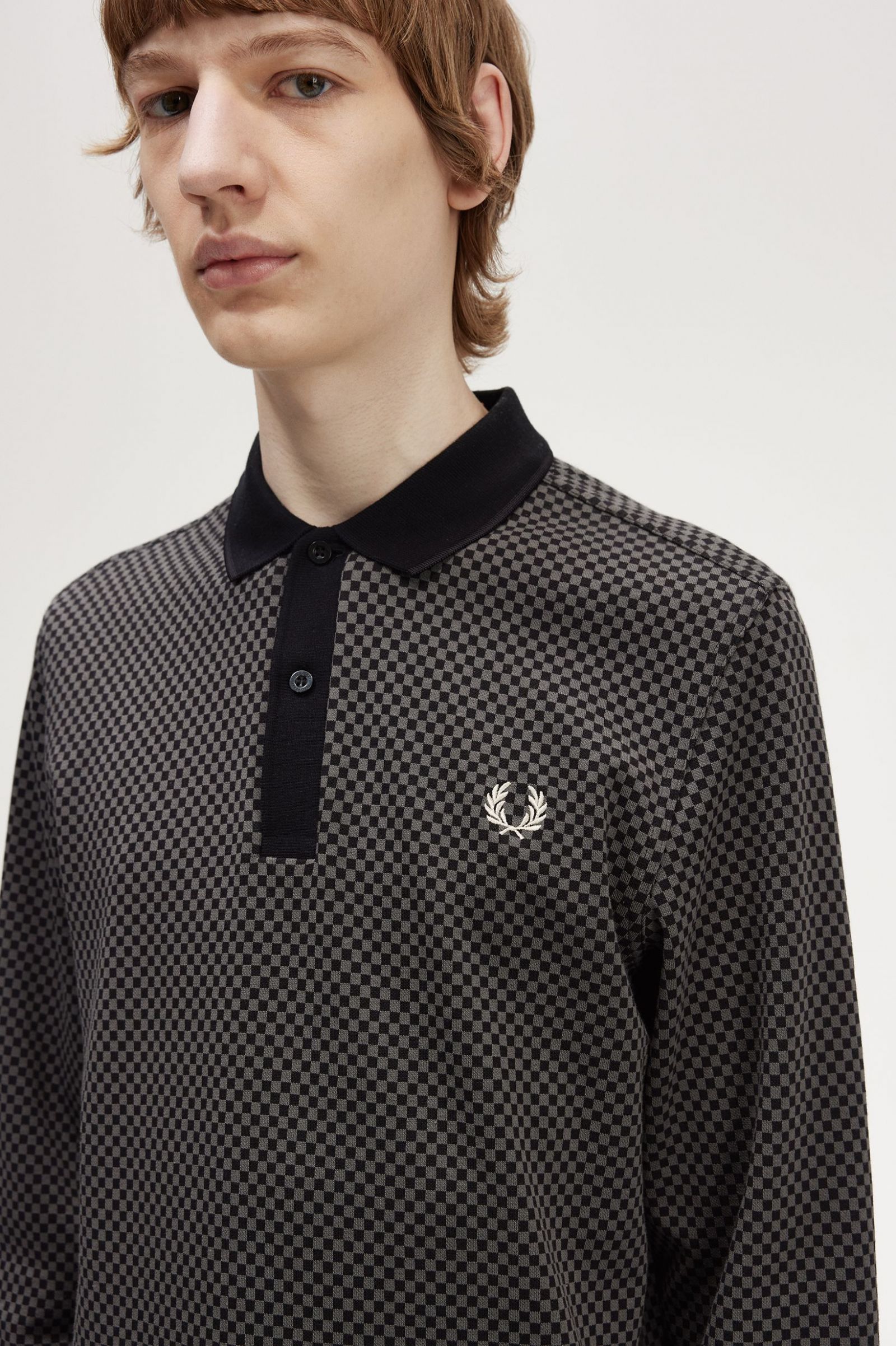 Micro Chequerboard Polo Shirt Black / Field Green