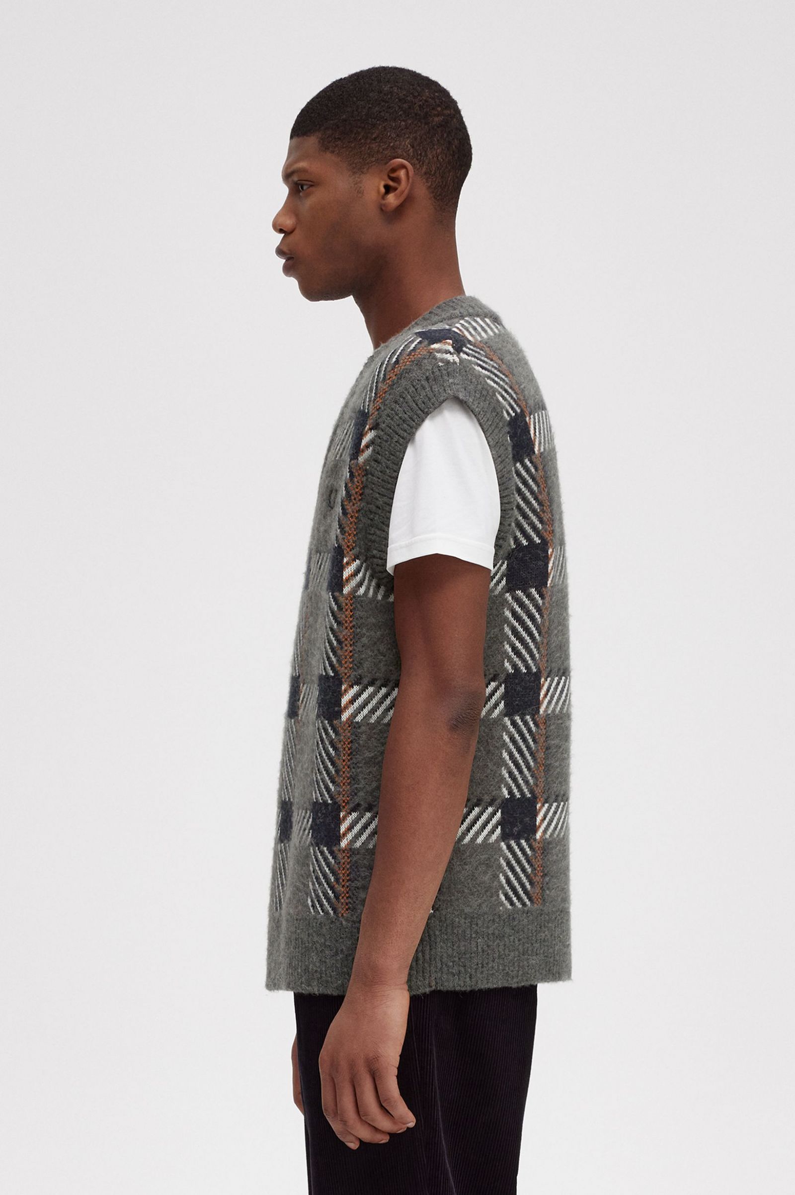 Glitch Tartan Knitted Tank Field Green