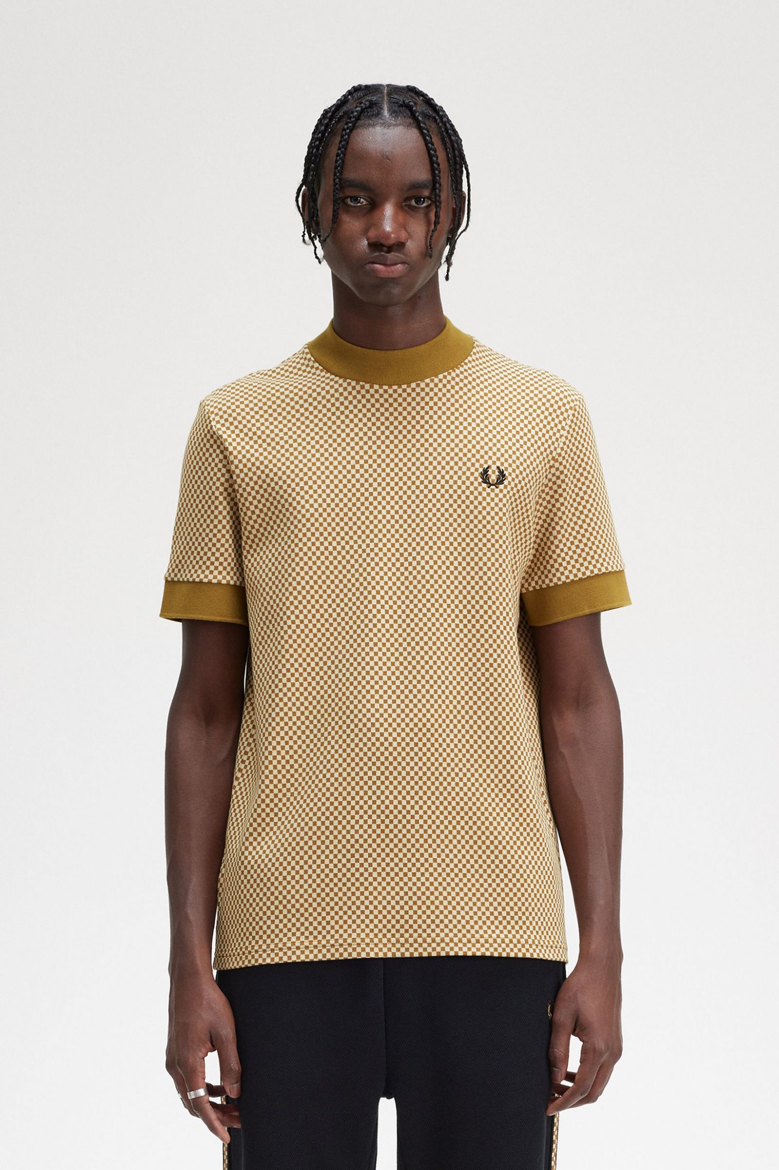Micro Chequerboard T-Shirt Oatmeal / Dark Caramel
