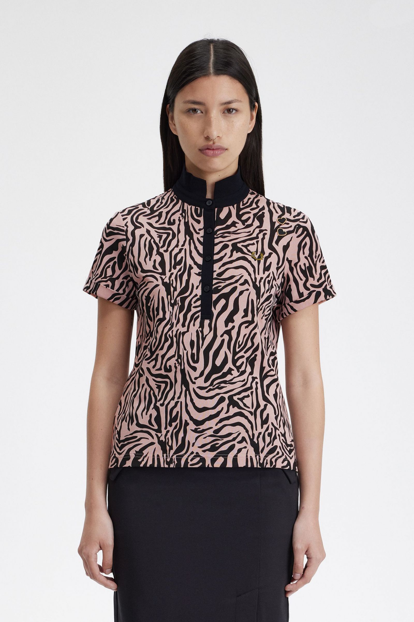 Amy Winehouse FoundationZebra Print Polo Shirt Dusty Rose Pink