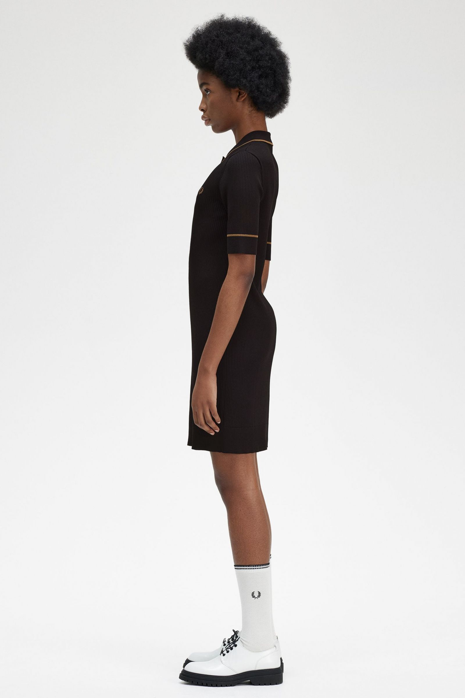 Ribbed Knitted Shirt Dress Black