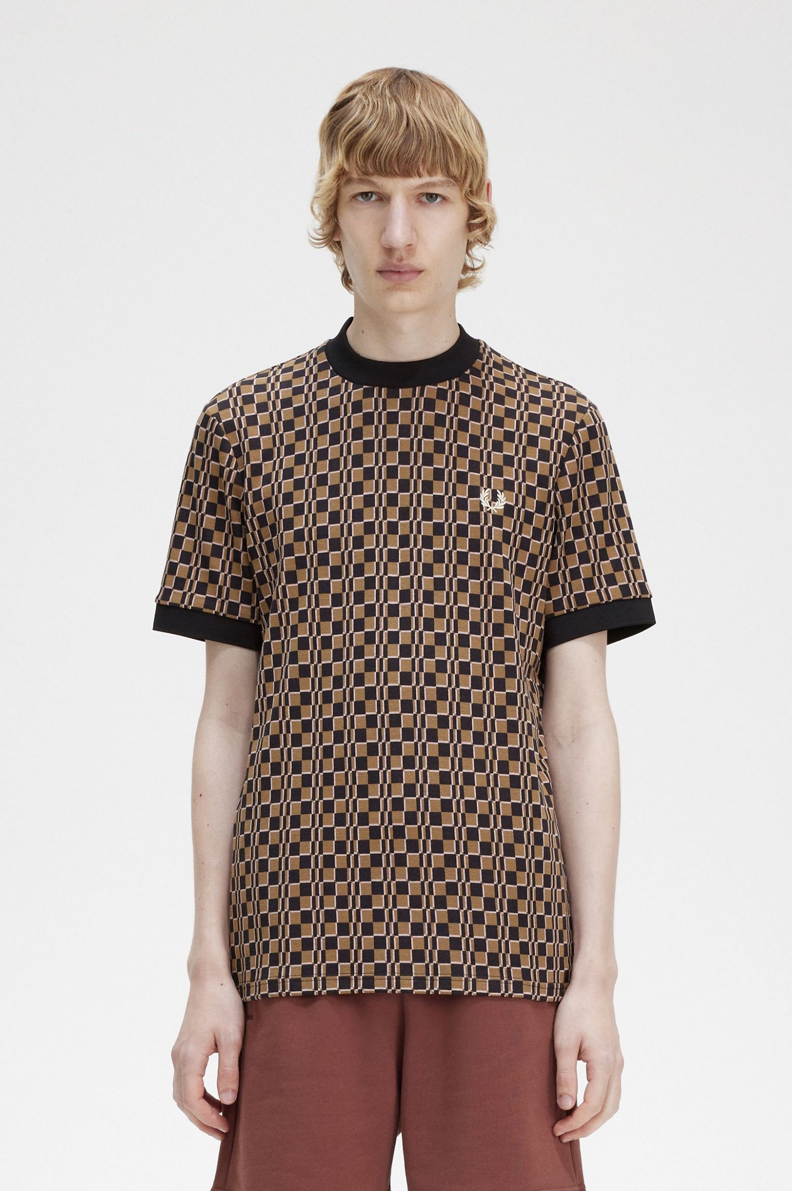 Glitch Chequerboard T-Shirt Shaded Stone / Navy
