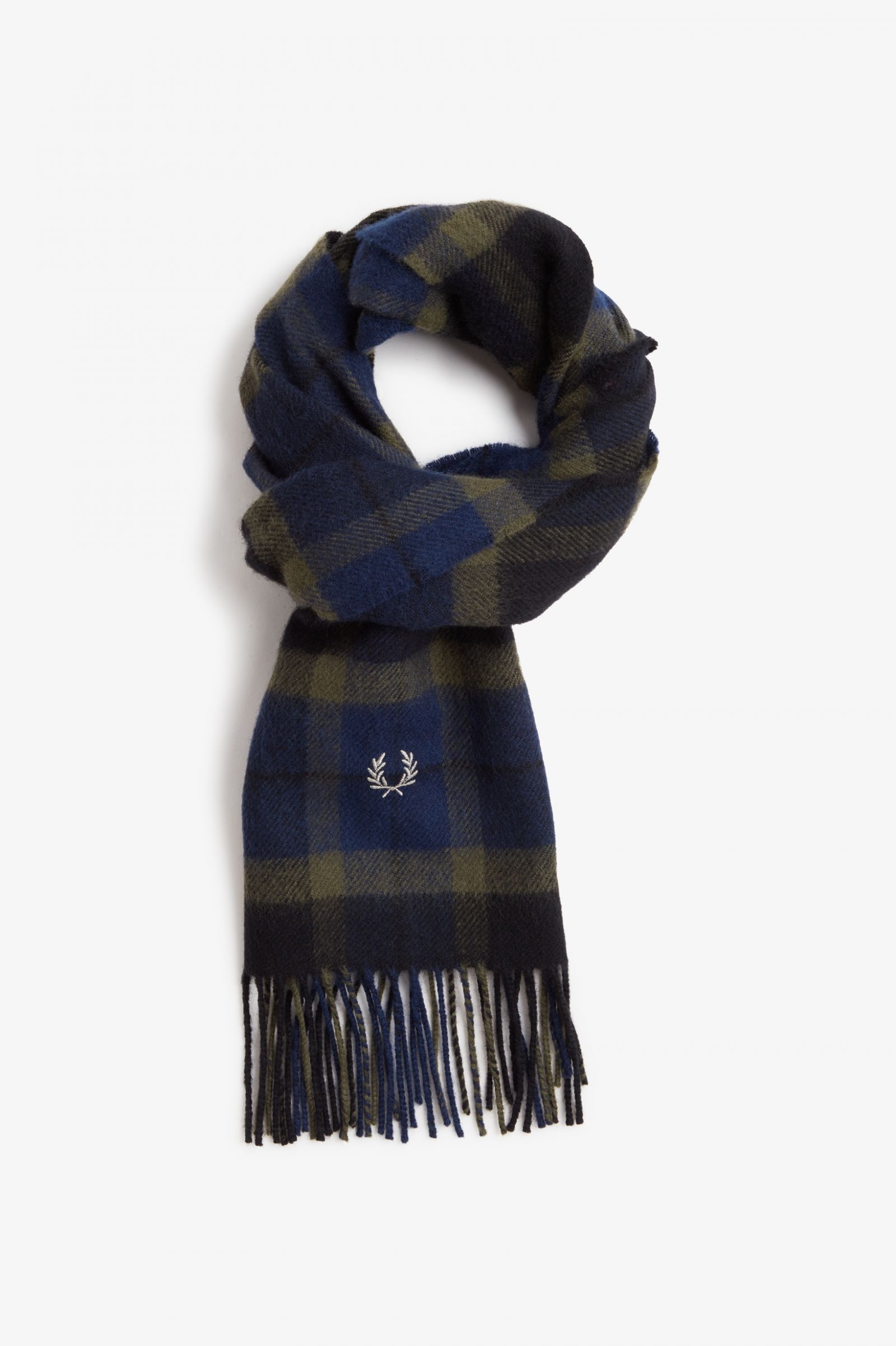 Lambswool Tartan Scarf Field Green / Light Oyster