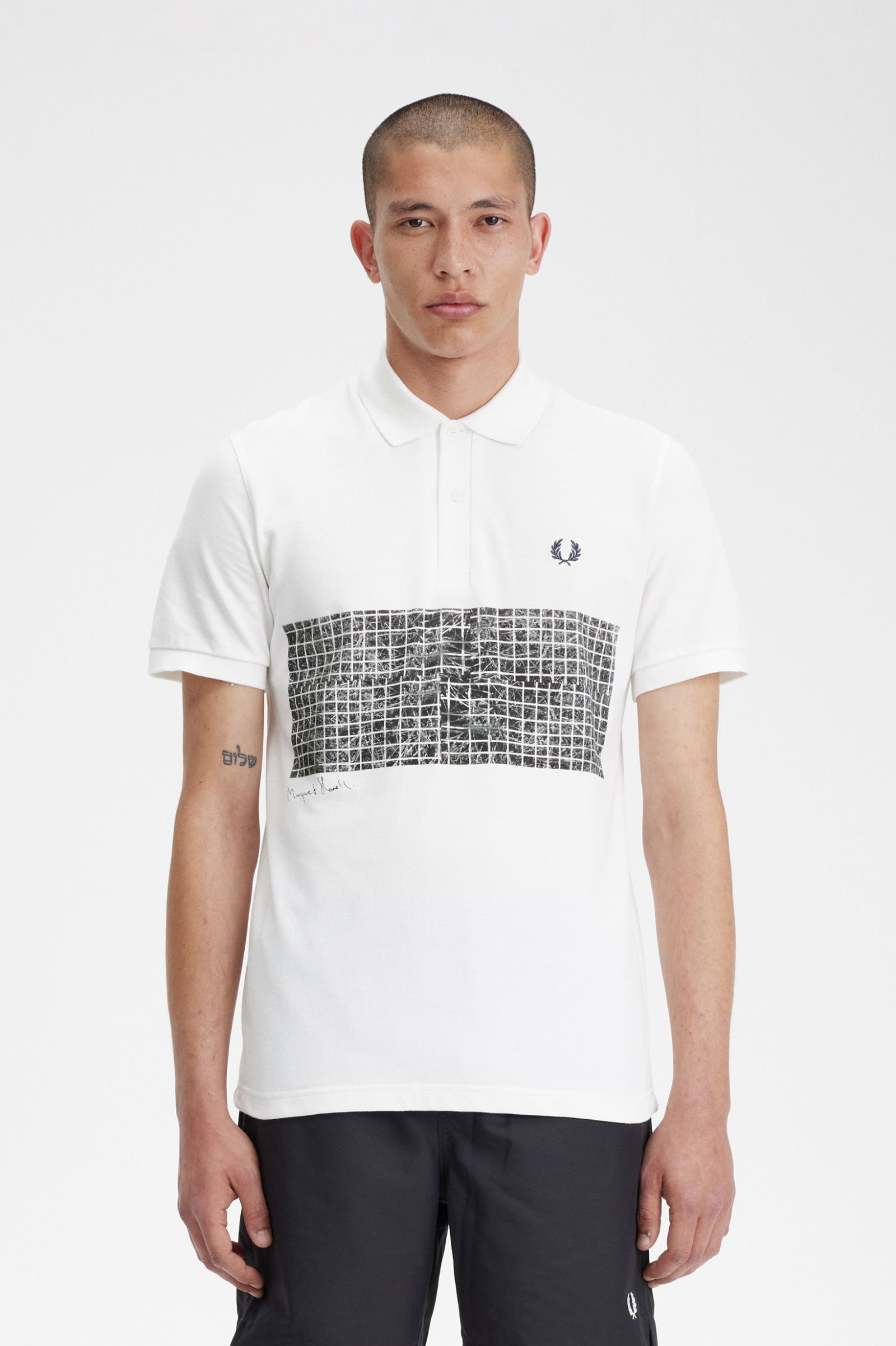 Margaret HowellTennis Print Fred Perry Shirt Ecru / Night Green