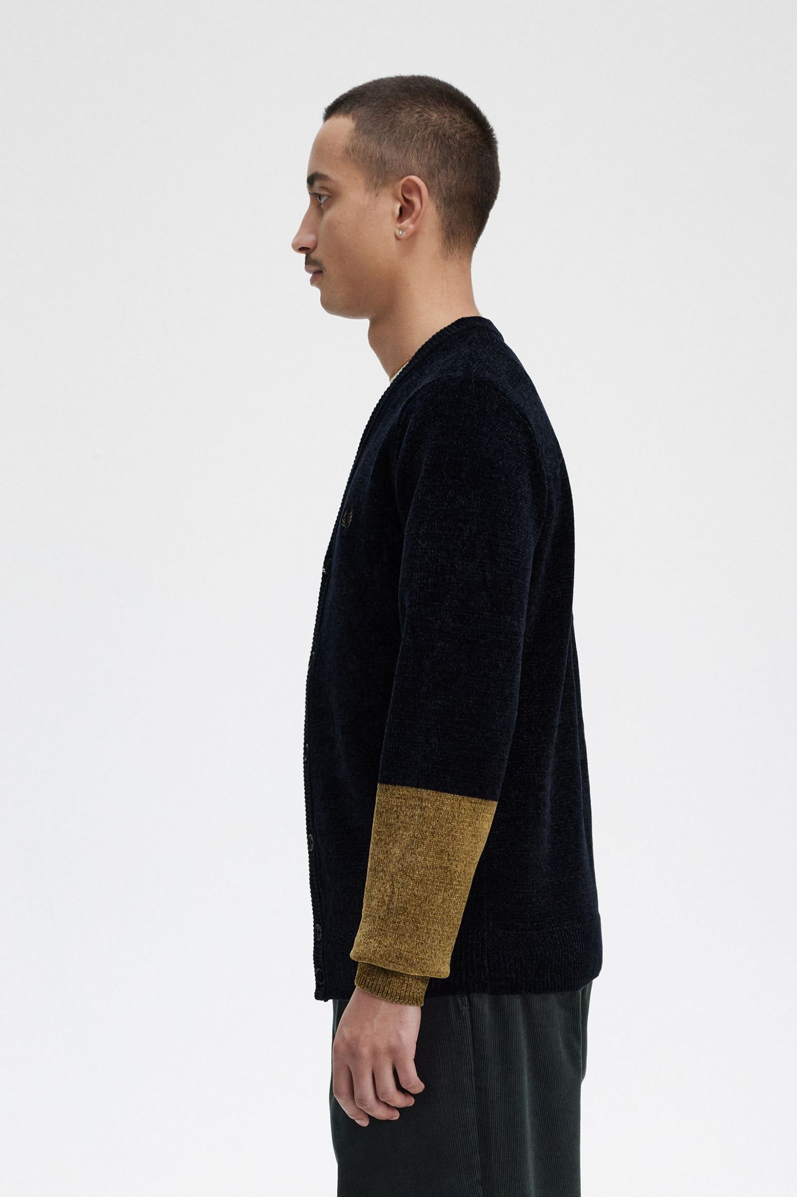 Colour Block Chenille Cardigan Black
