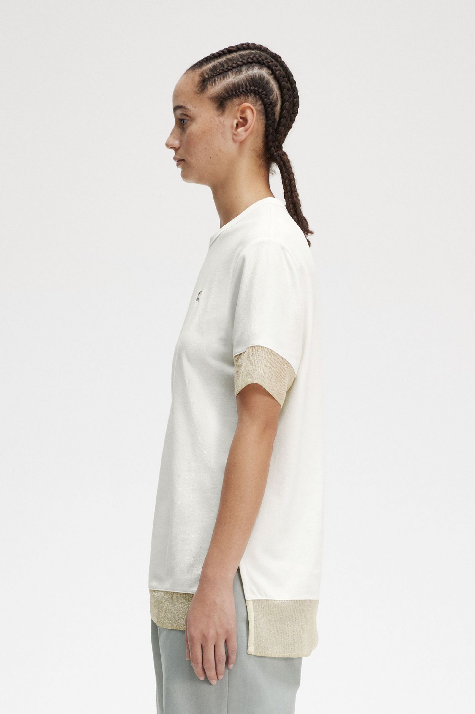 Sheer Trim Piqué T-Shirt Snow White
