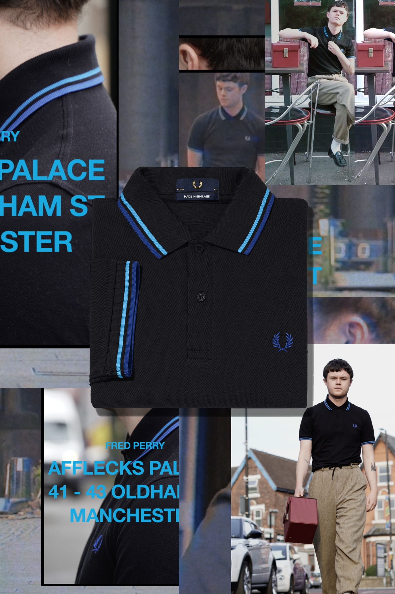 The Fred Perry ShirtM12 Black / Stockport Sky Blue Blue / Manchester Blue
