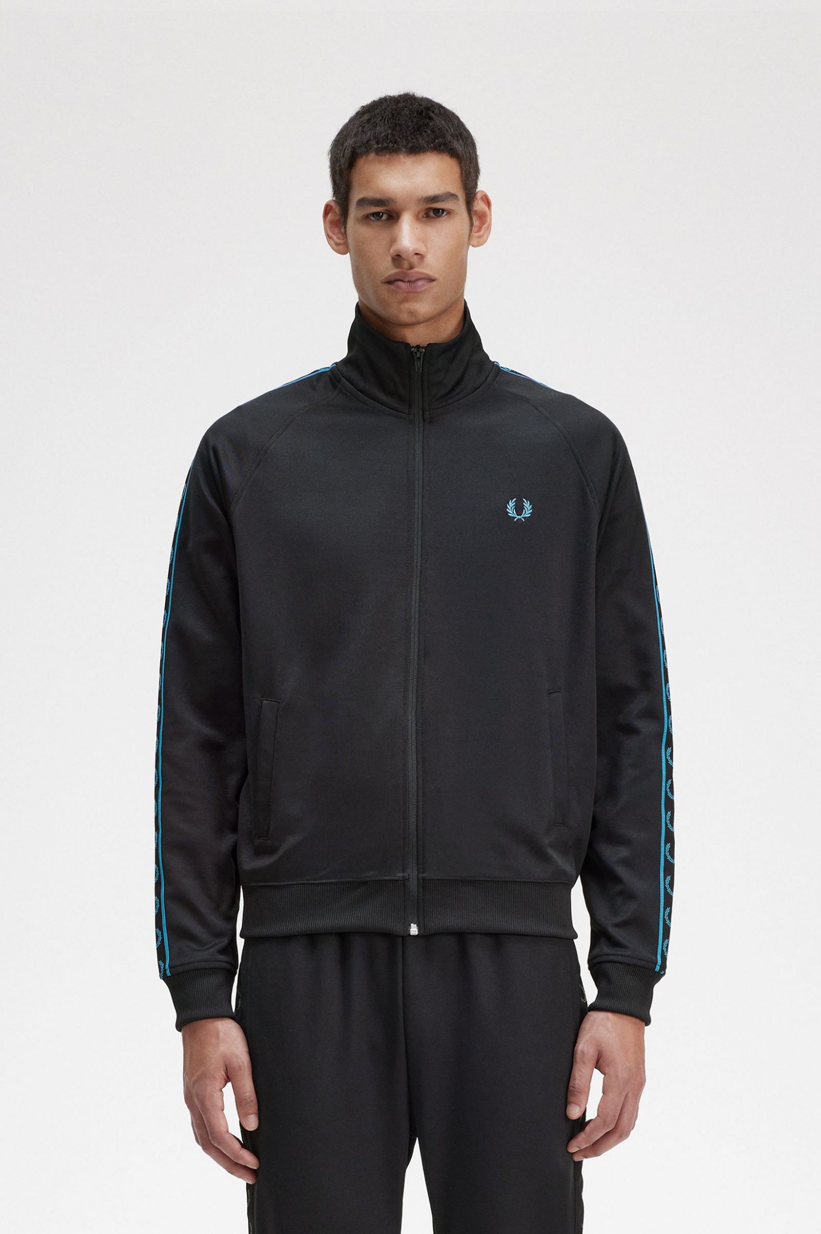 Contrast Tape Track Jacket Black / Cyber Blue