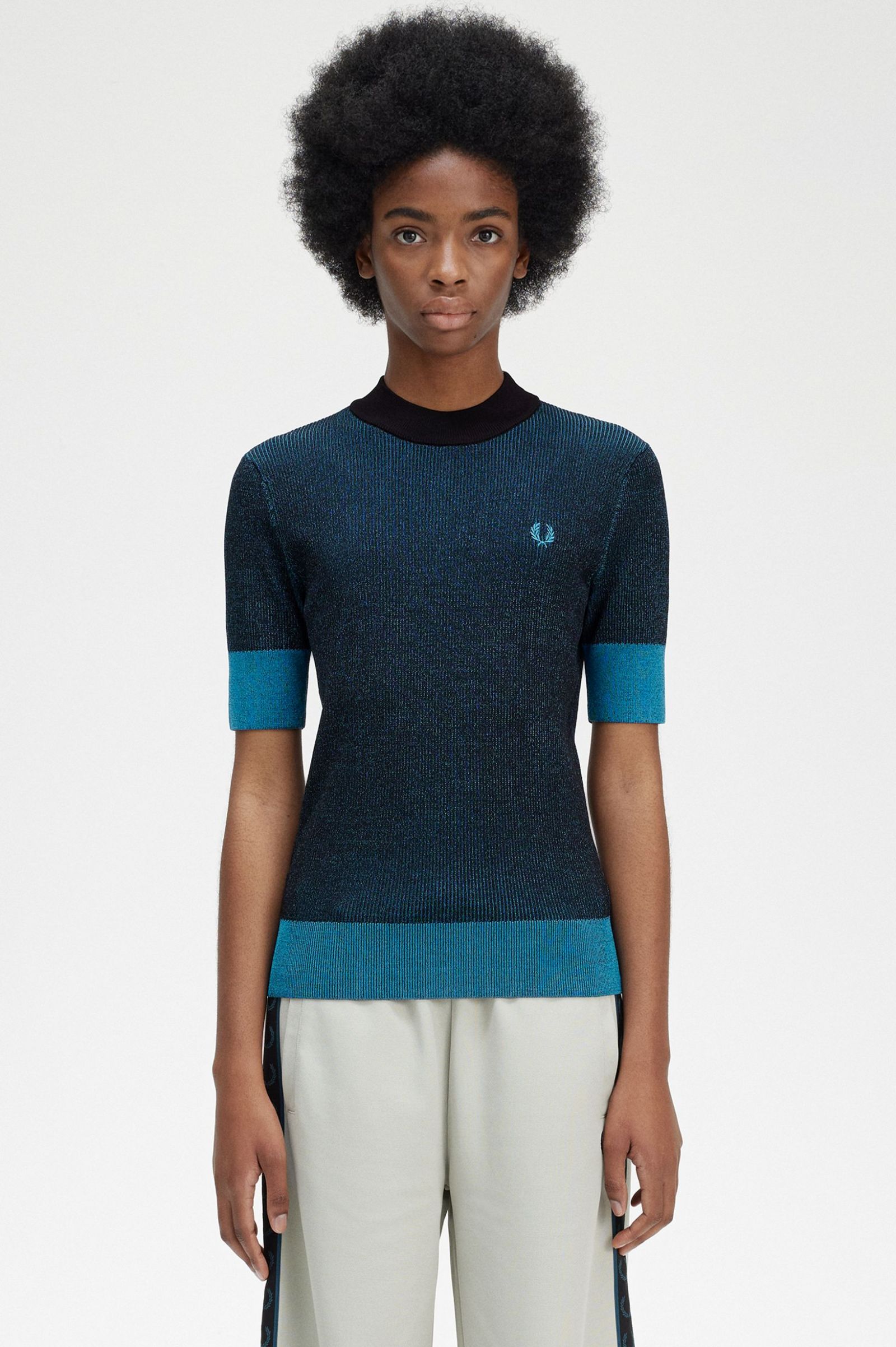 Contrast Rib Short Sleeve Jumper Black