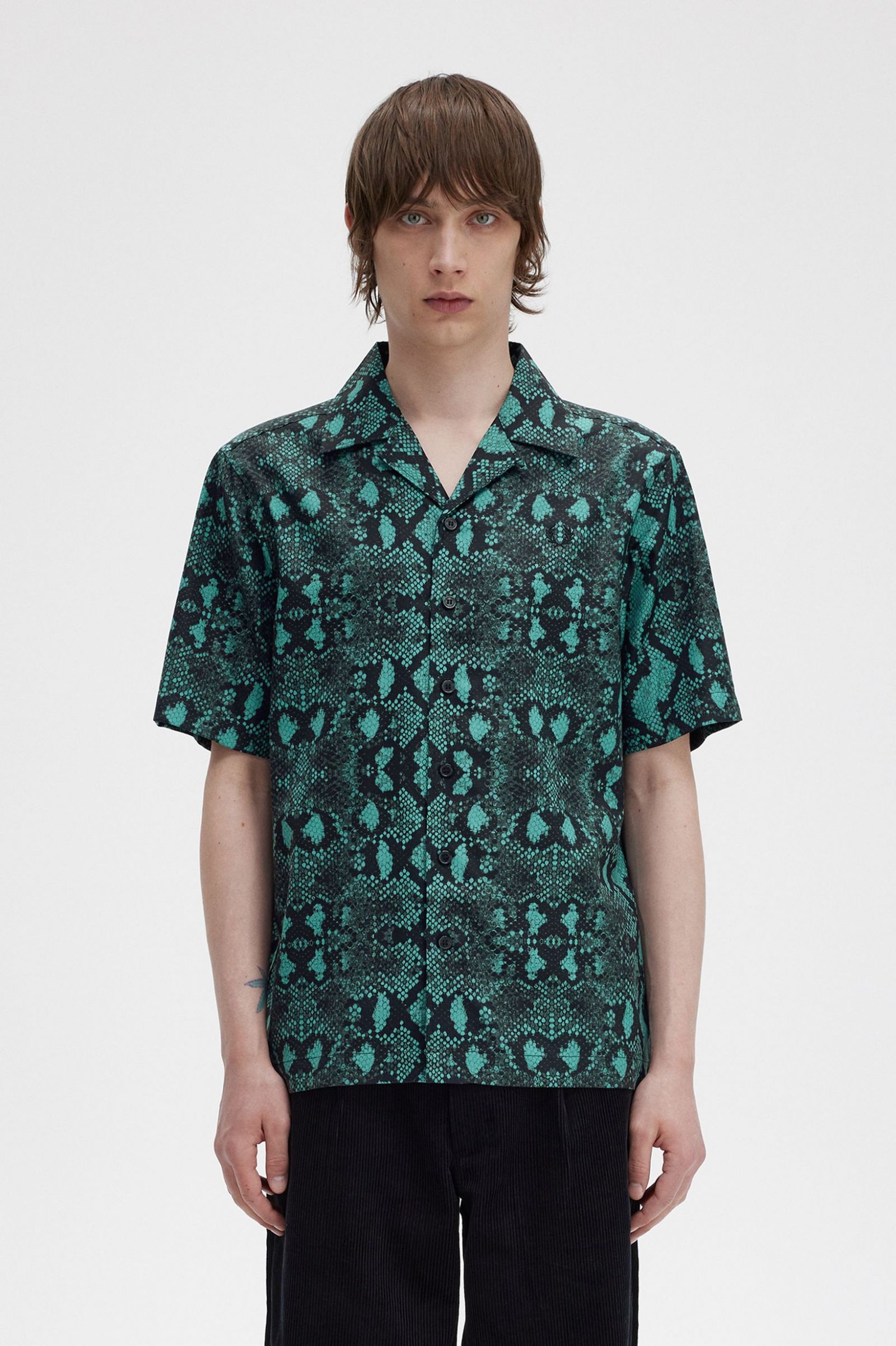 Snake Print Revere Collar Shirt Deep Mint