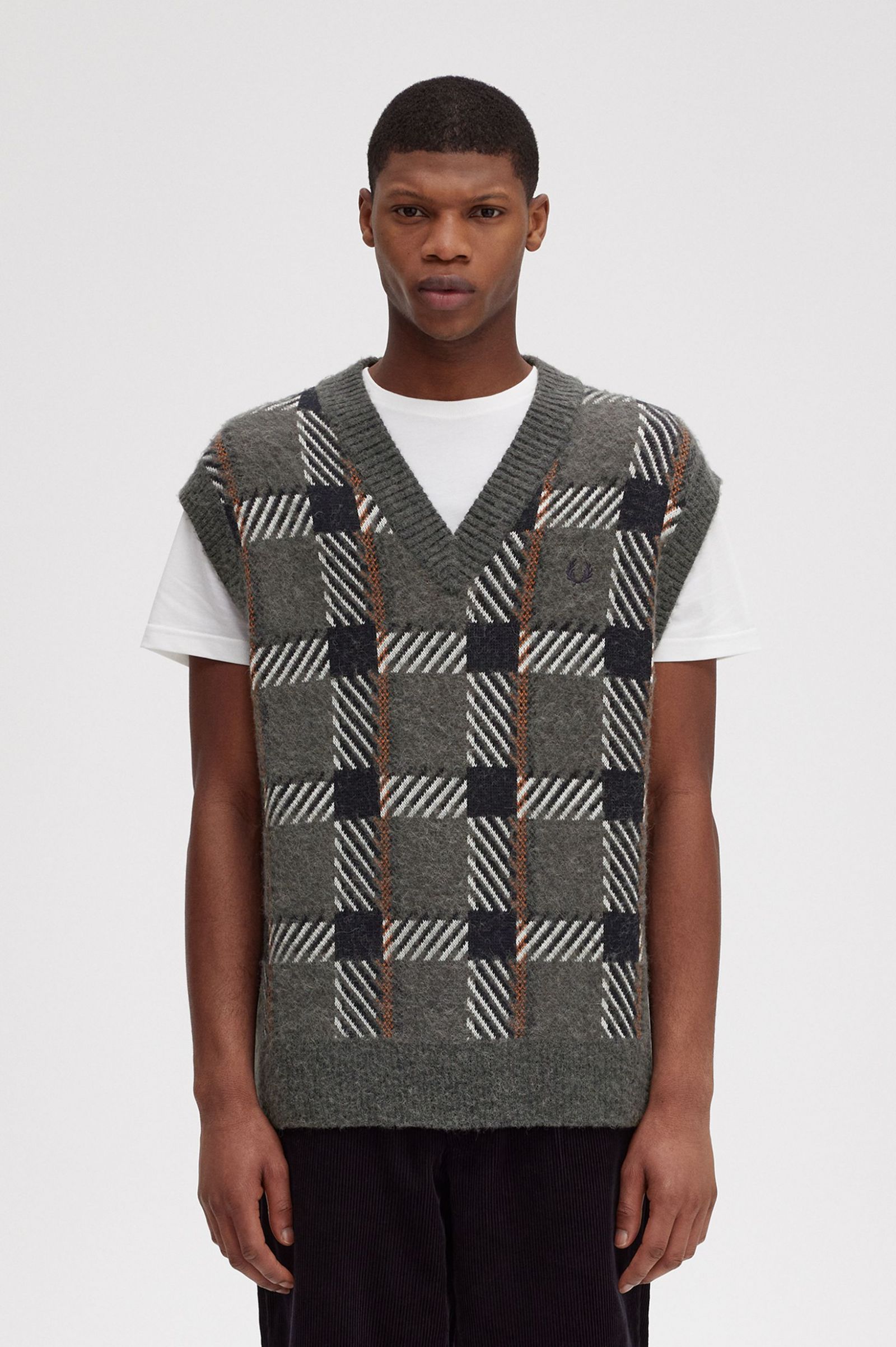 Glitch Tartan Knitted Tank Field Green