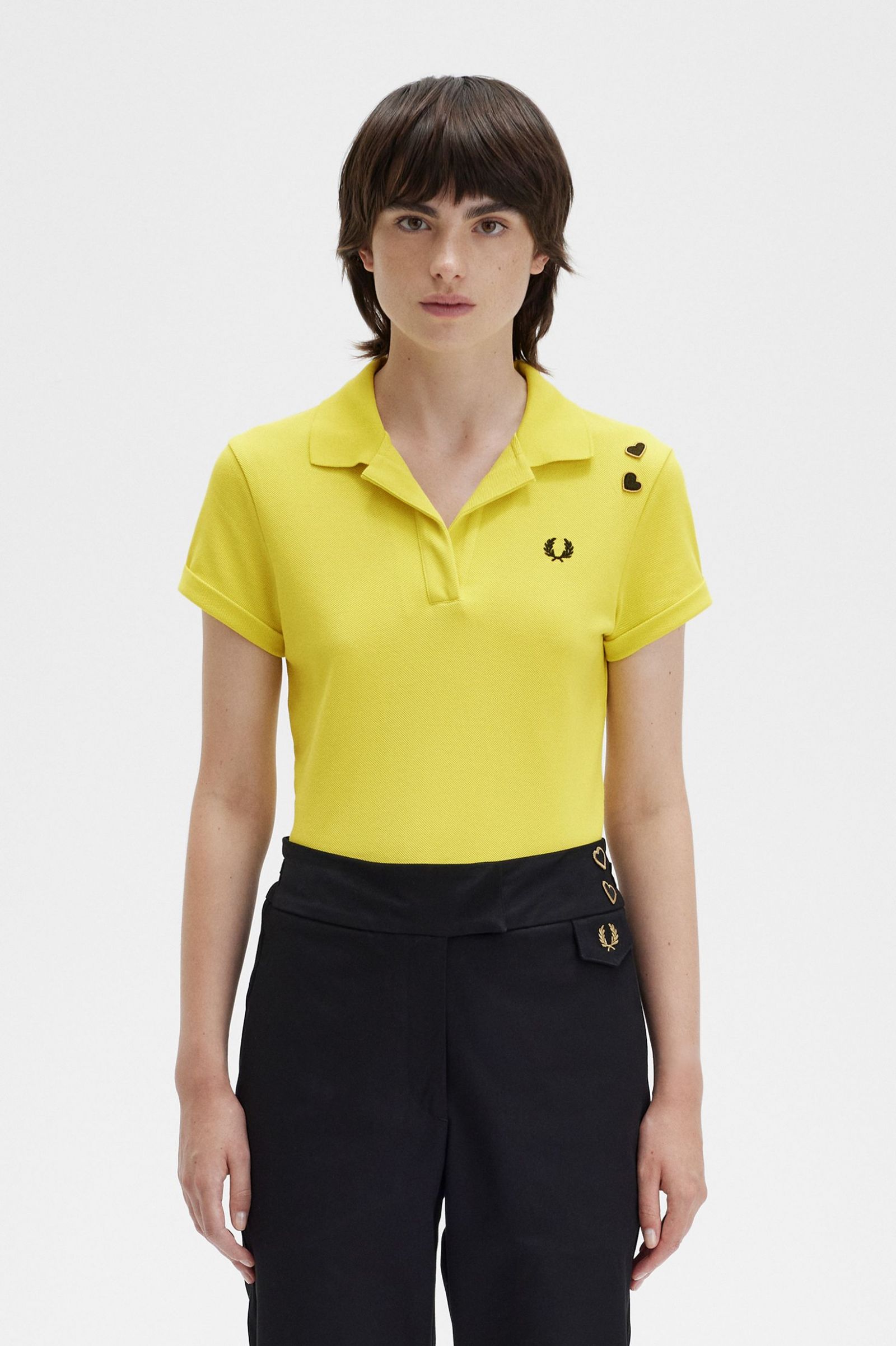 Amy Winehouse FoundationOpen Collar Piqué Shirt Yellow Pop