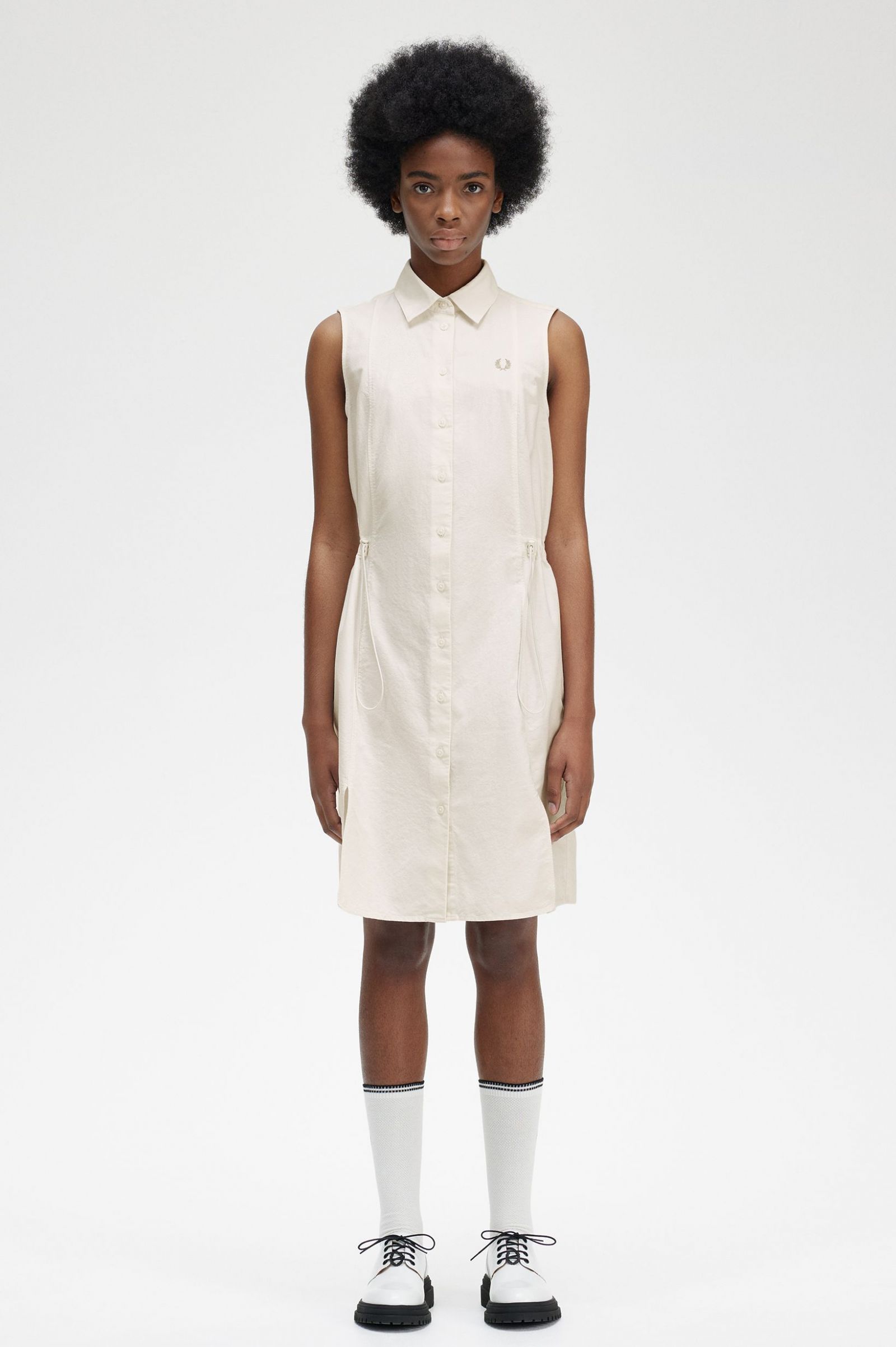 Gathered Sleeveless Shirt Dress Black