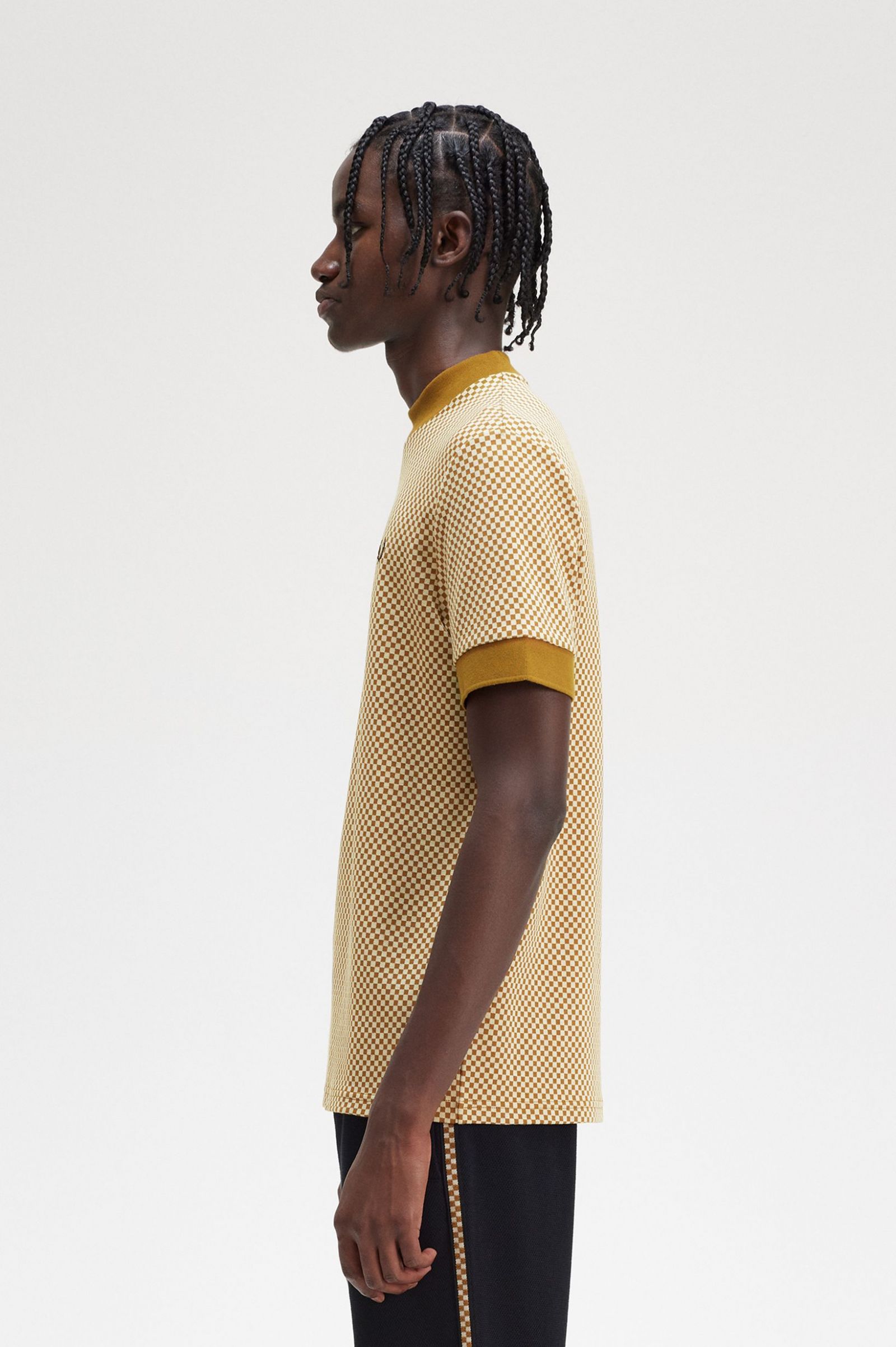Micro Chequerboard T-Shirt Oatmeal / Dark Caramel