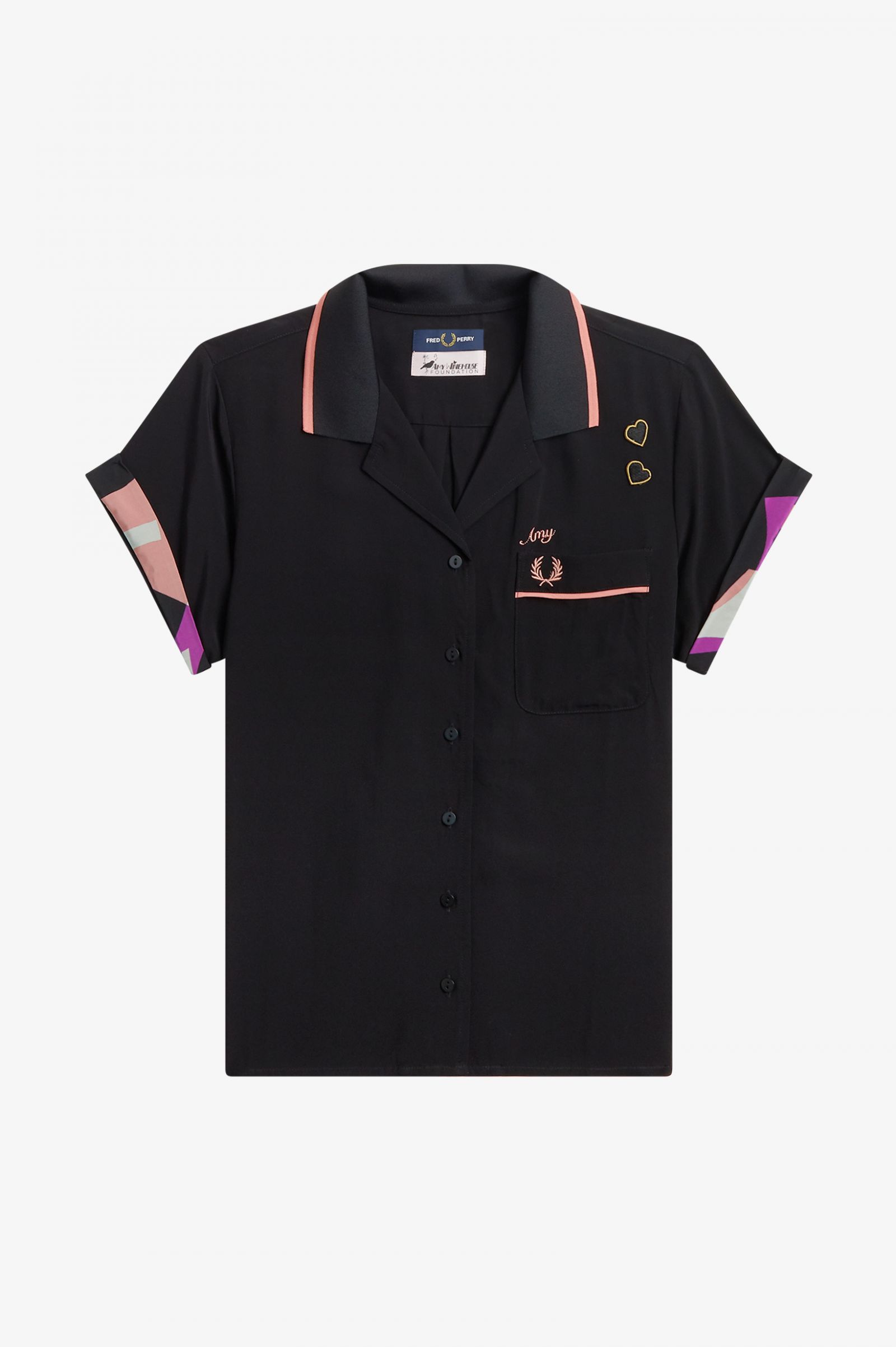 Amy Winehouse FoundationPrinted Trim Bowling Shirt Hot Purple
