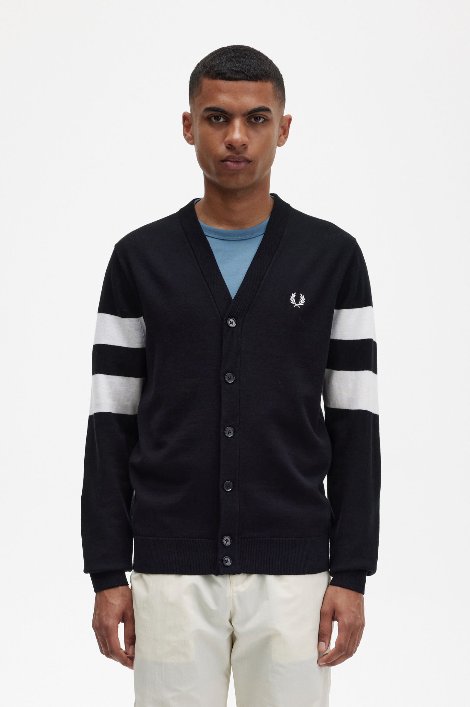 Tipped Sleeve Cardigan Black