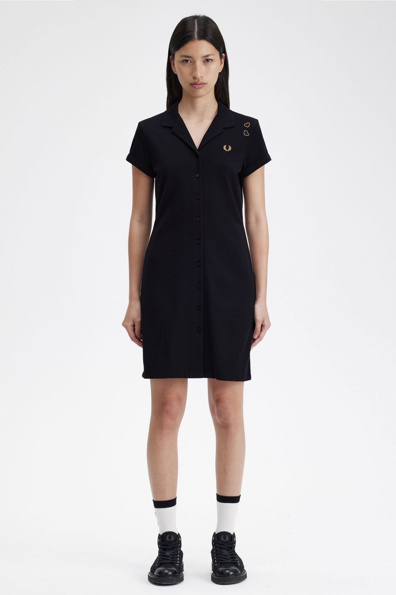 Amy Winehouse FoundationButton Through Pique Shirt Dress Black