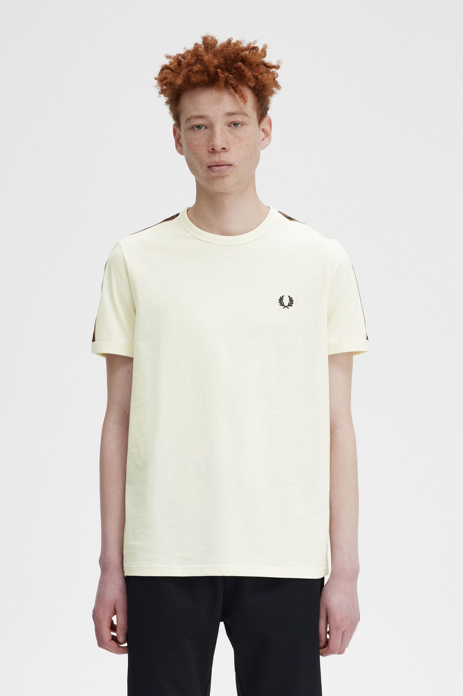 Contrast Tape Ringer T-Shirt Ecru / Whisky Brown