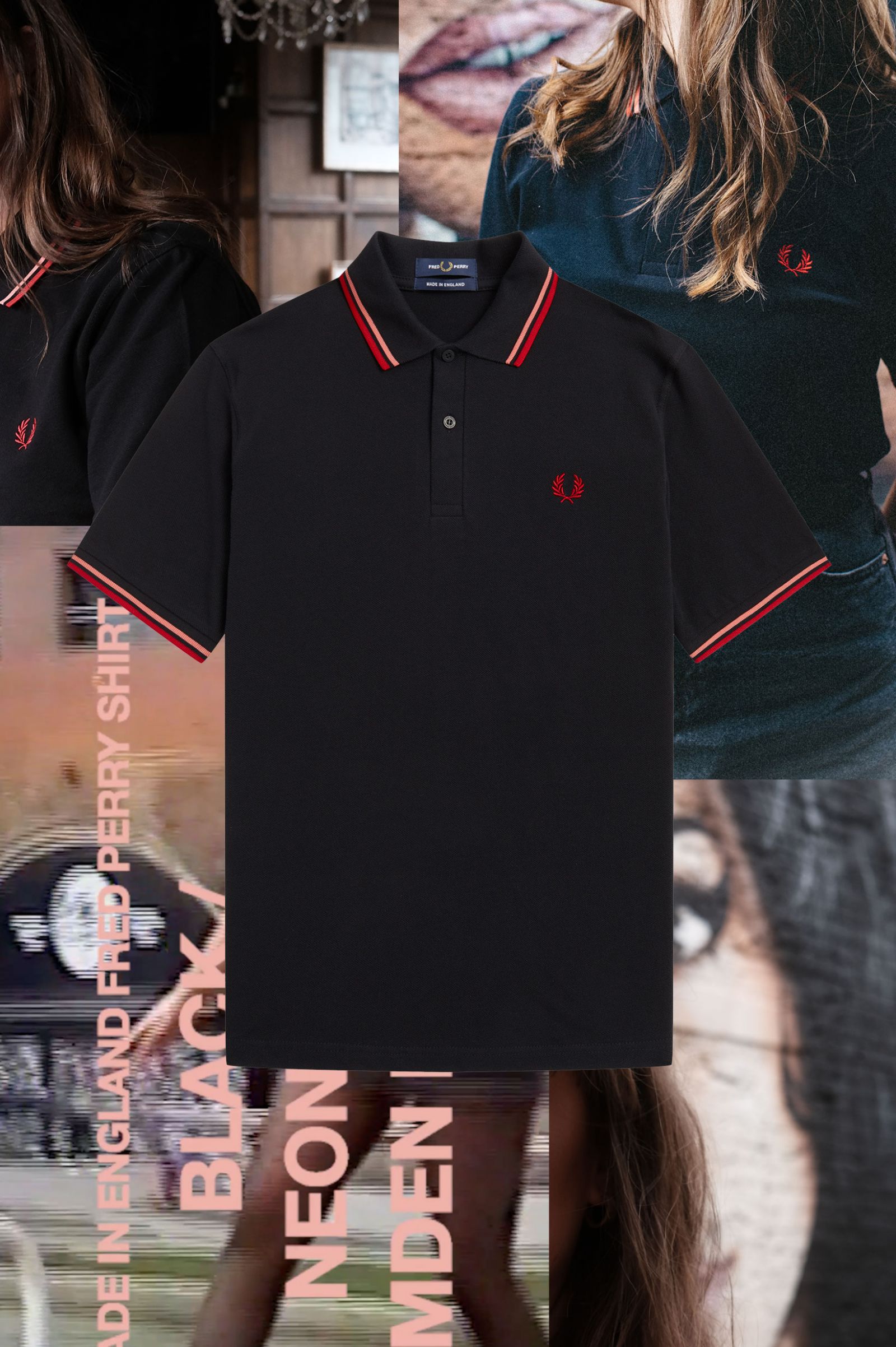 The Fred Perry ShirtM12 Black / Coral Heat / Camden Brick