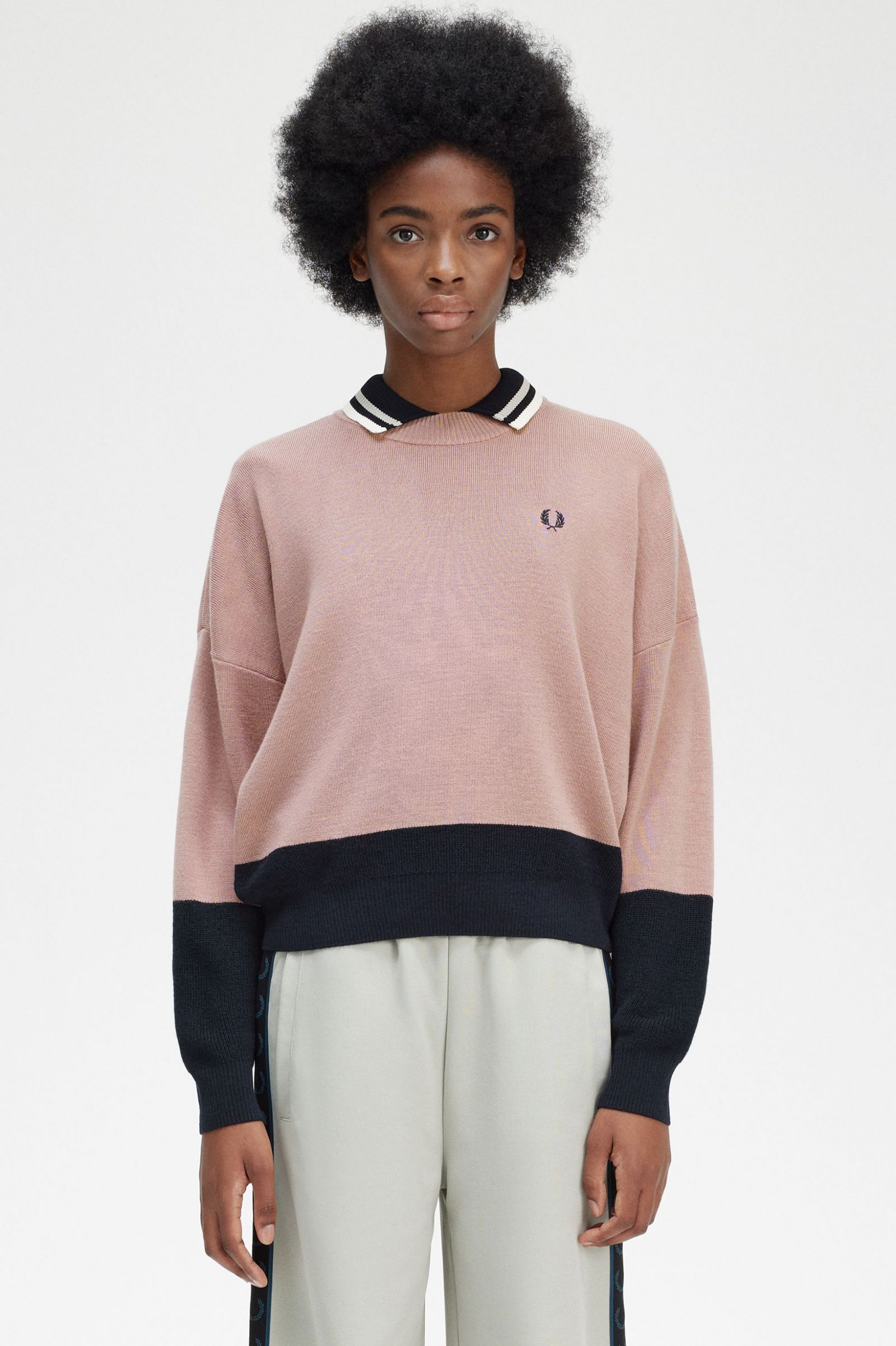 Colour Block Jumper Dusty Rose Pink