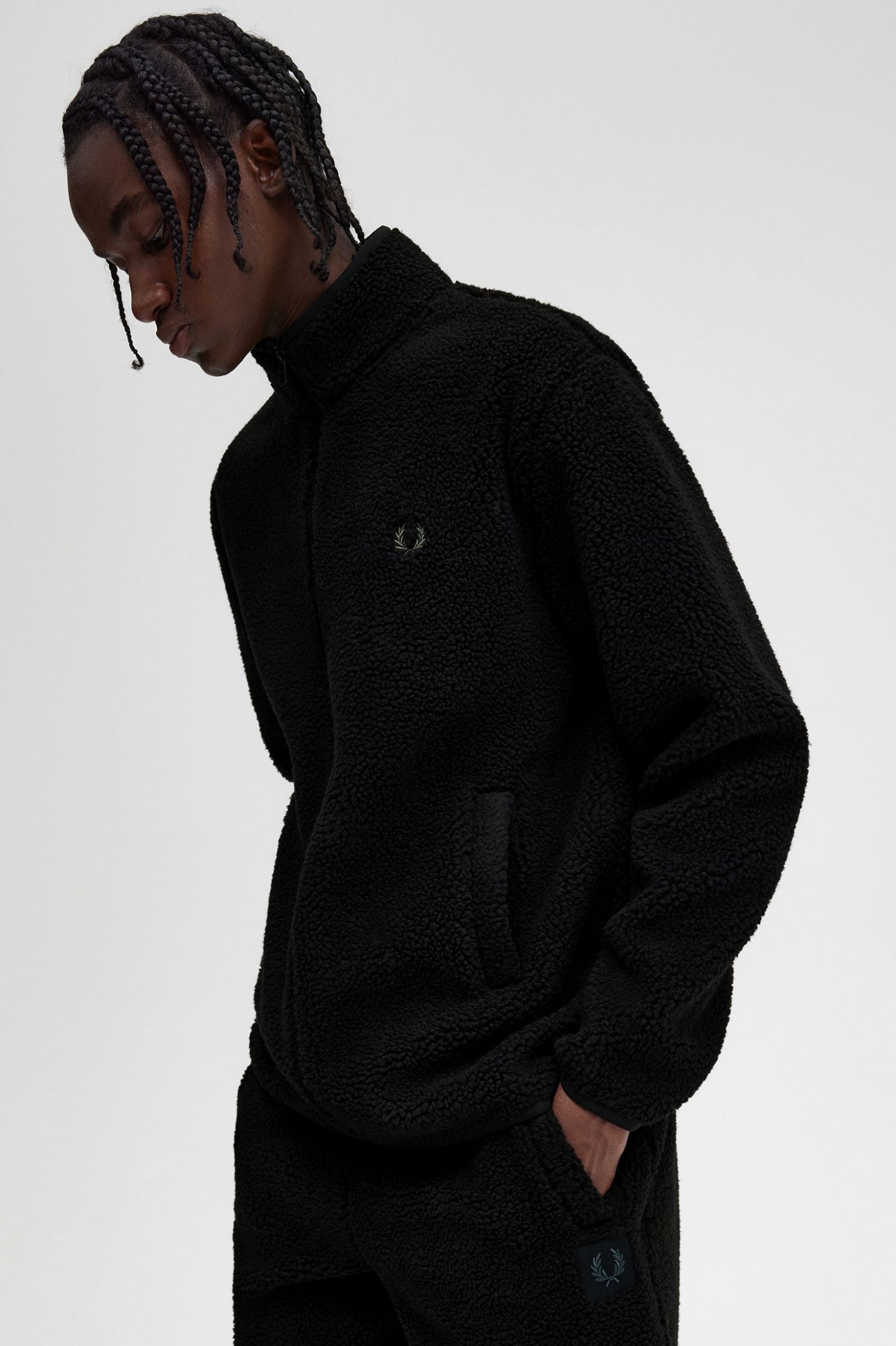 Zip Through Borg Fleece Black