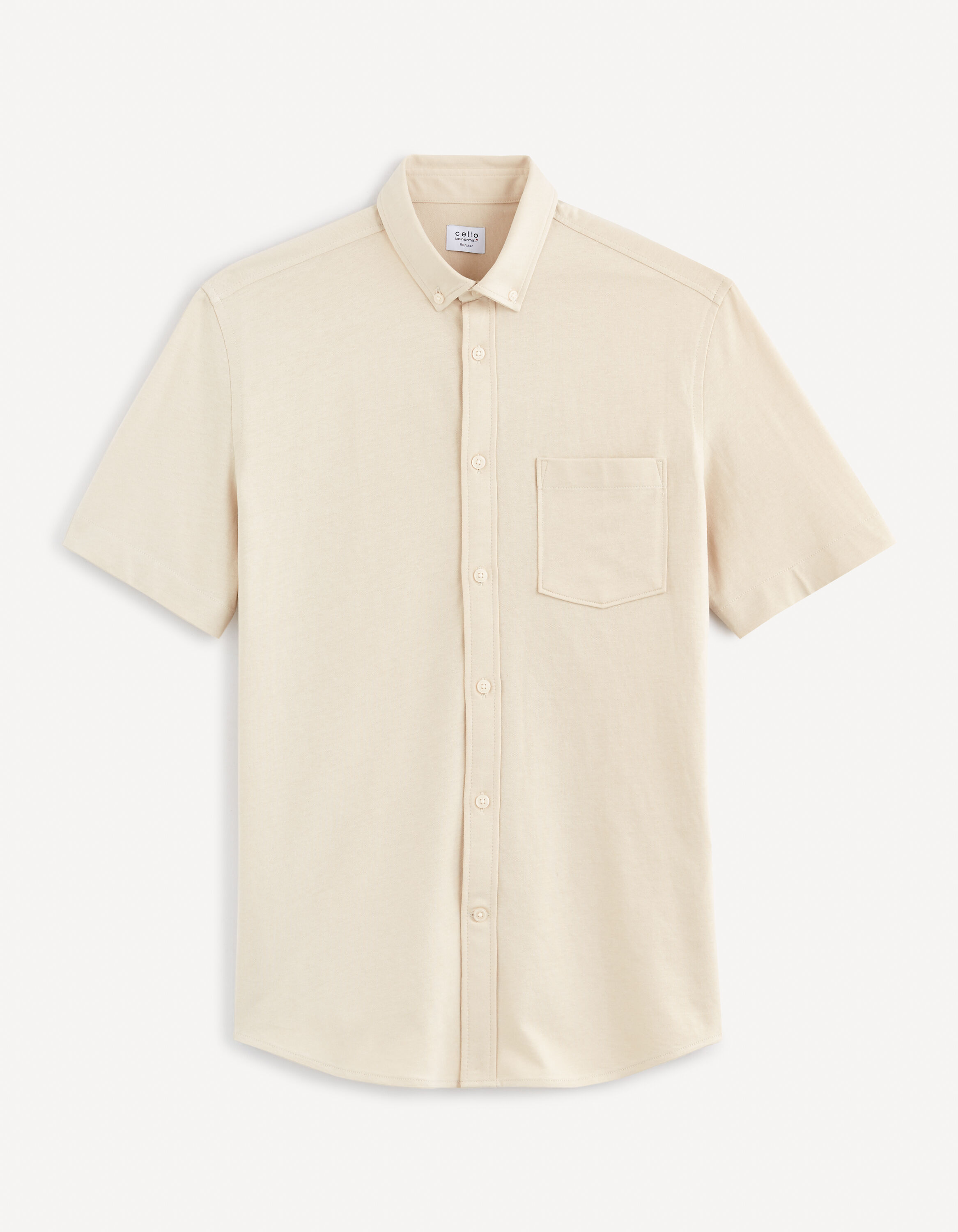 Chemise regular 100% coton maille piqu&eacute;e - beige