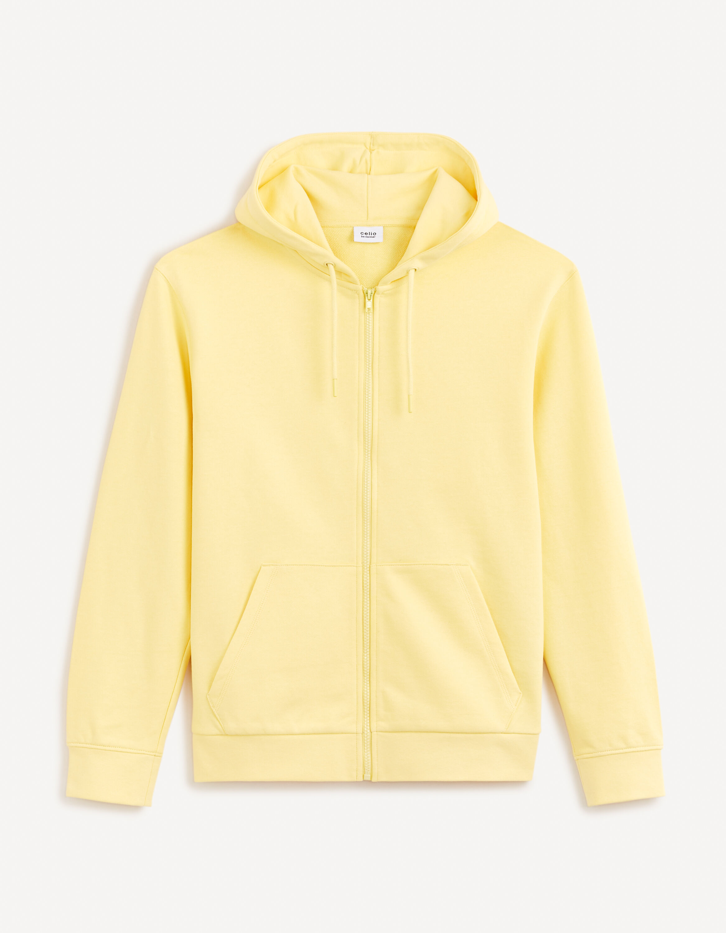Sweat zipp&eacute; &agrave; capuche 100% coton - jaune