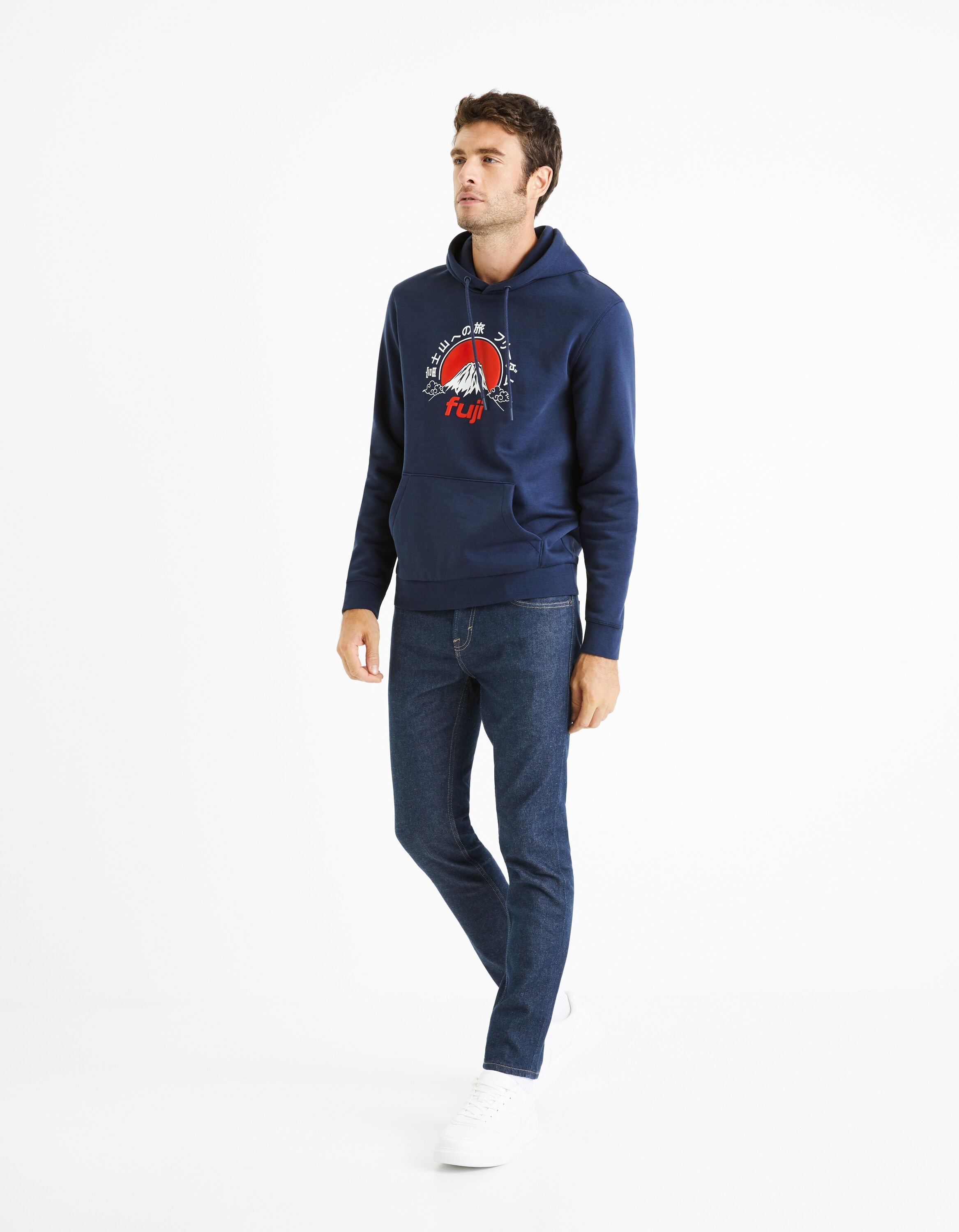 Sweat &agrave; capuche coton m&eacute;lang&eacute; - marine