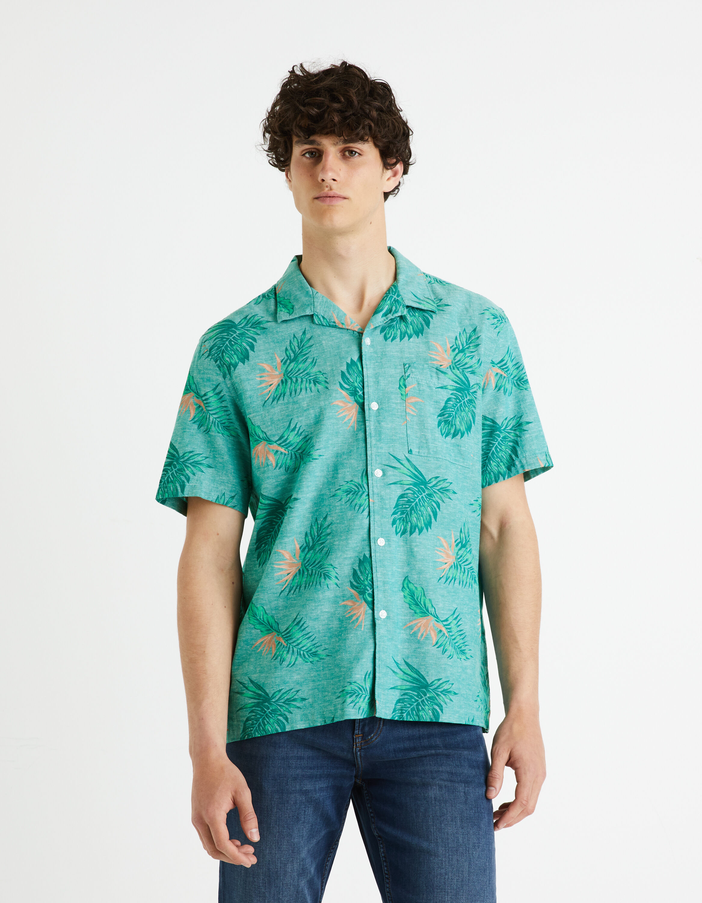 Chemise relax coton lin - vert