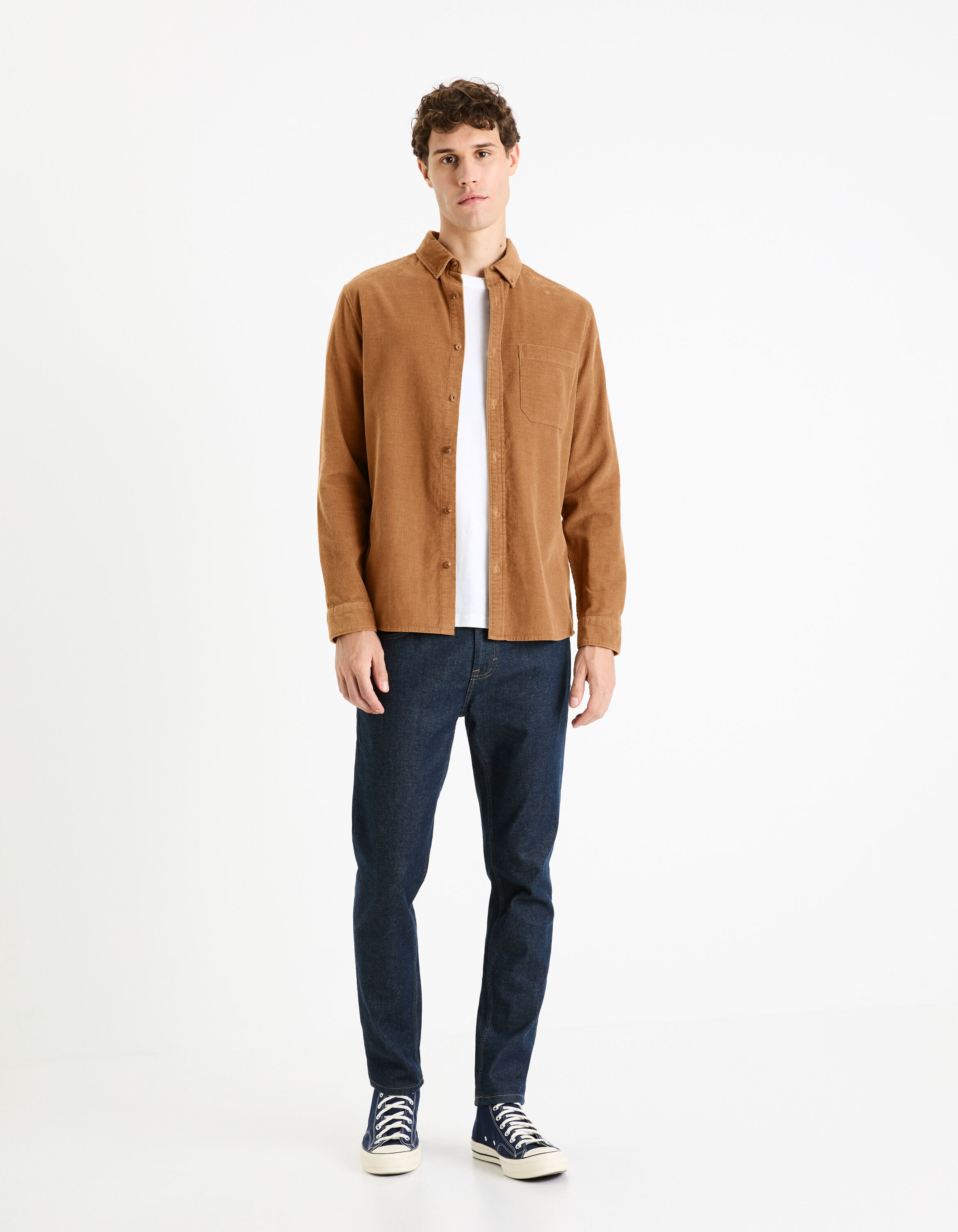 Chemise regular 100% coton velours - marron