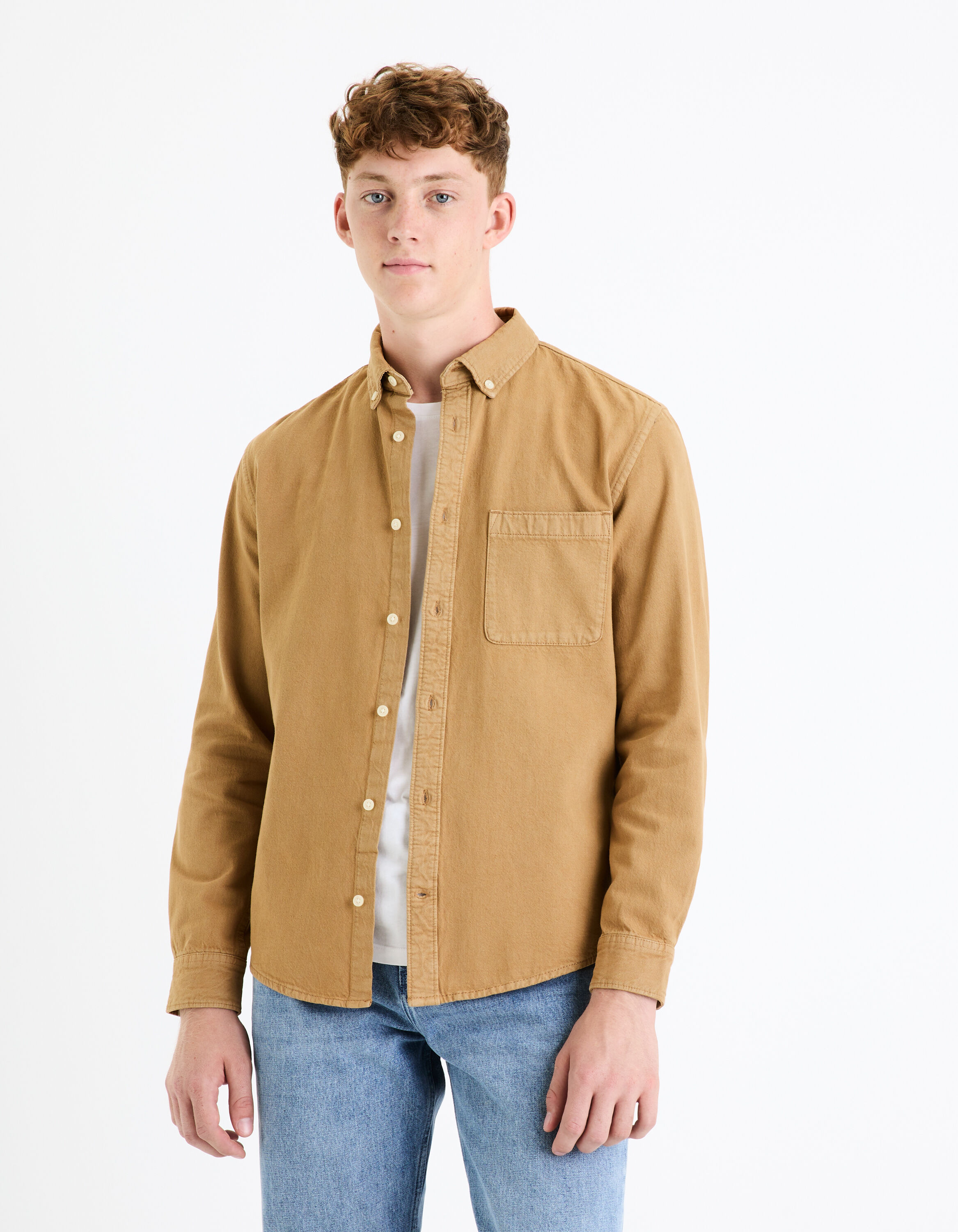 Chemise regular 100% coton - marron