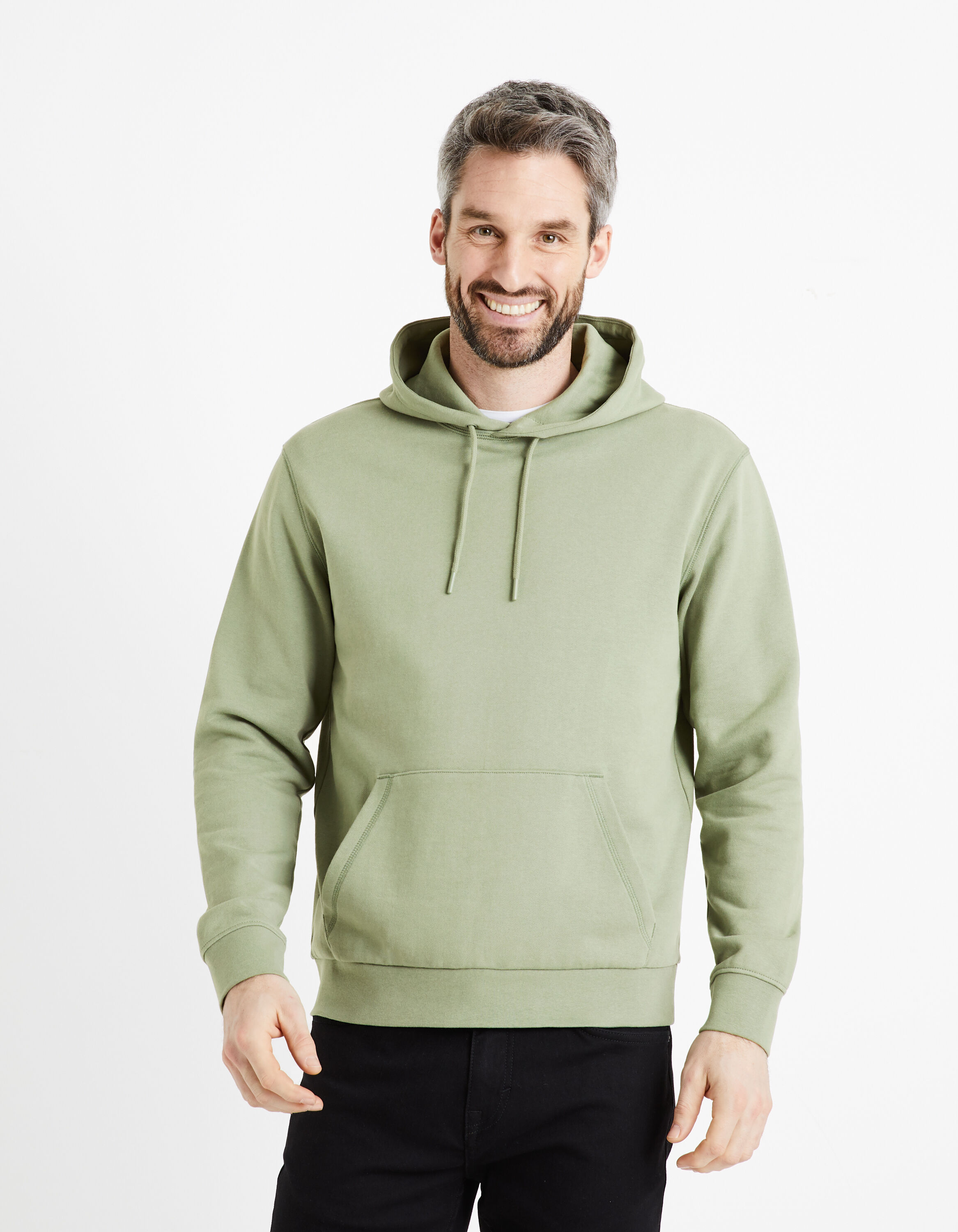 Sweat &agrave; capuche 100% coton - kaki