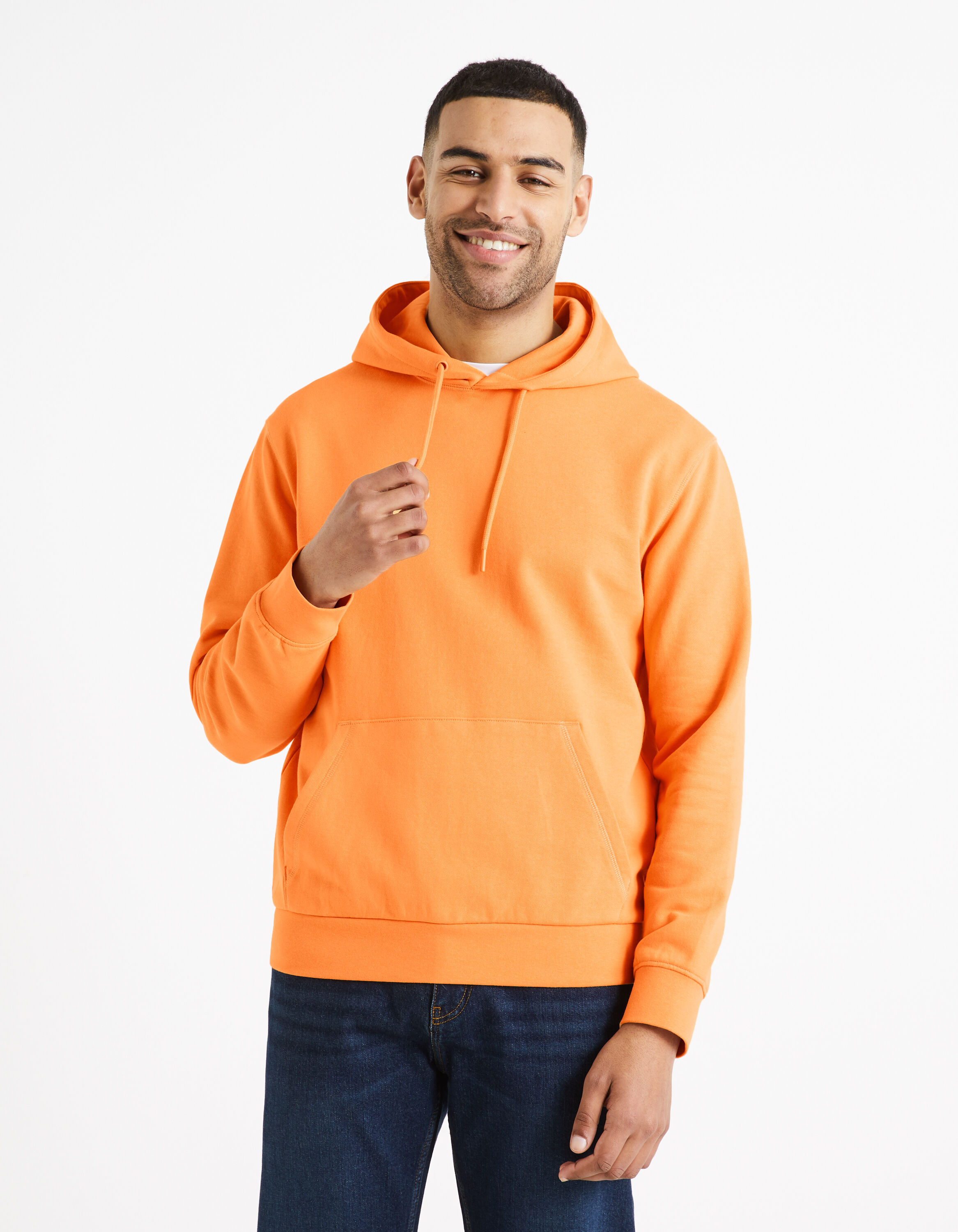 Sweat &agrave; capuche 100% coton - orange