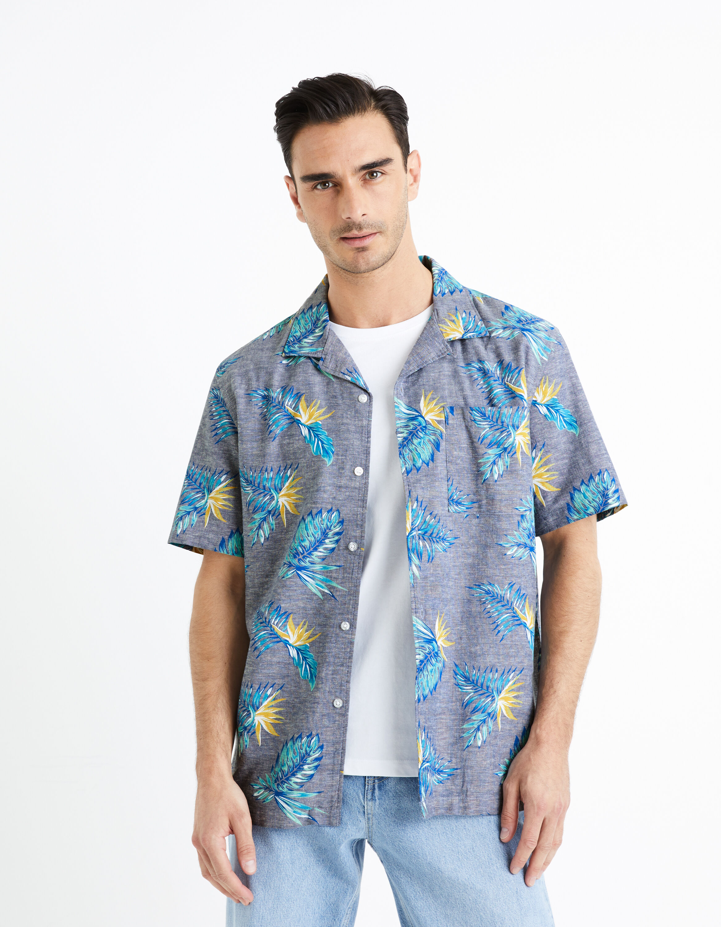 Chemise relax coton lin - bleu
