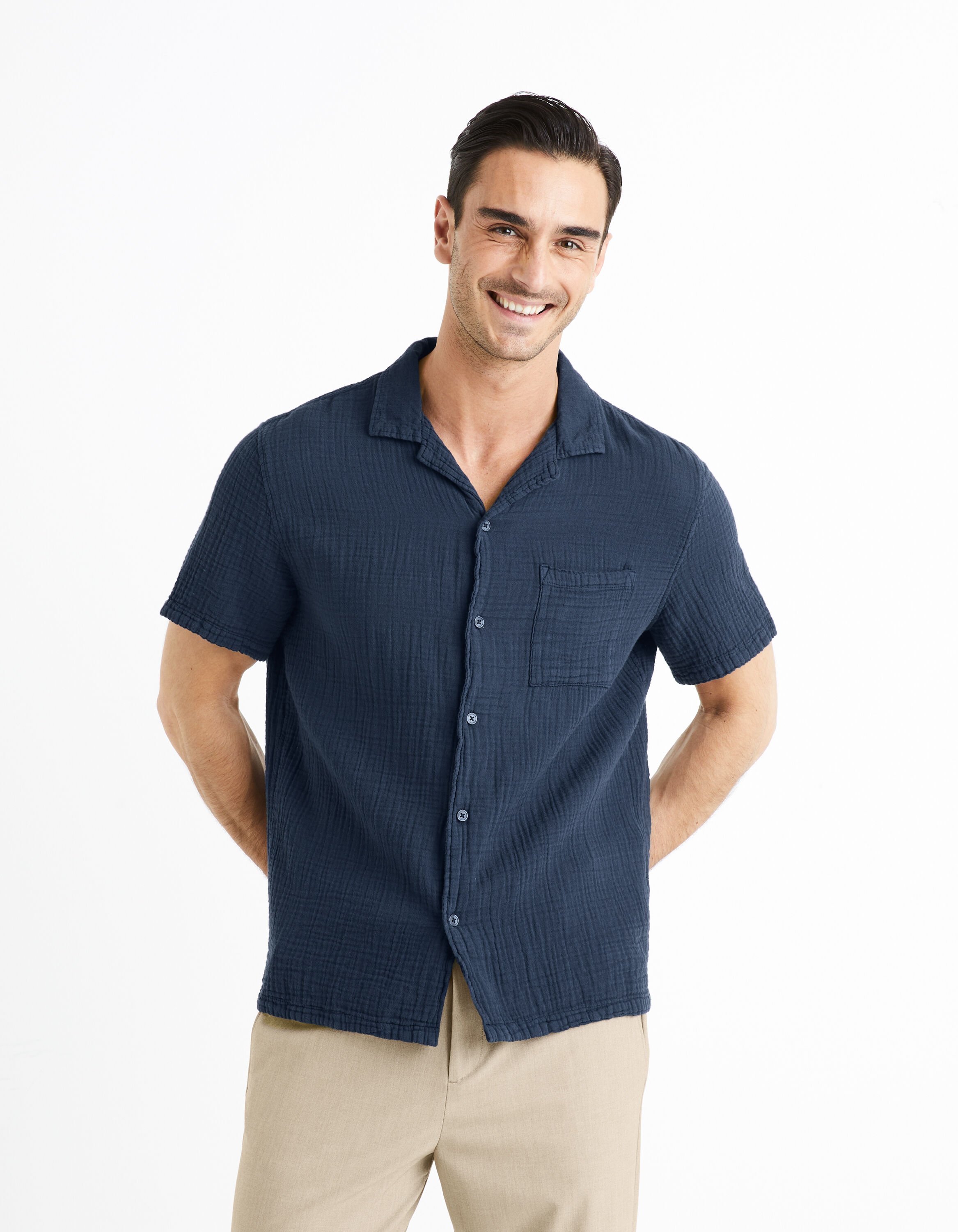 Chemise regular 100% gaze de coton - marine