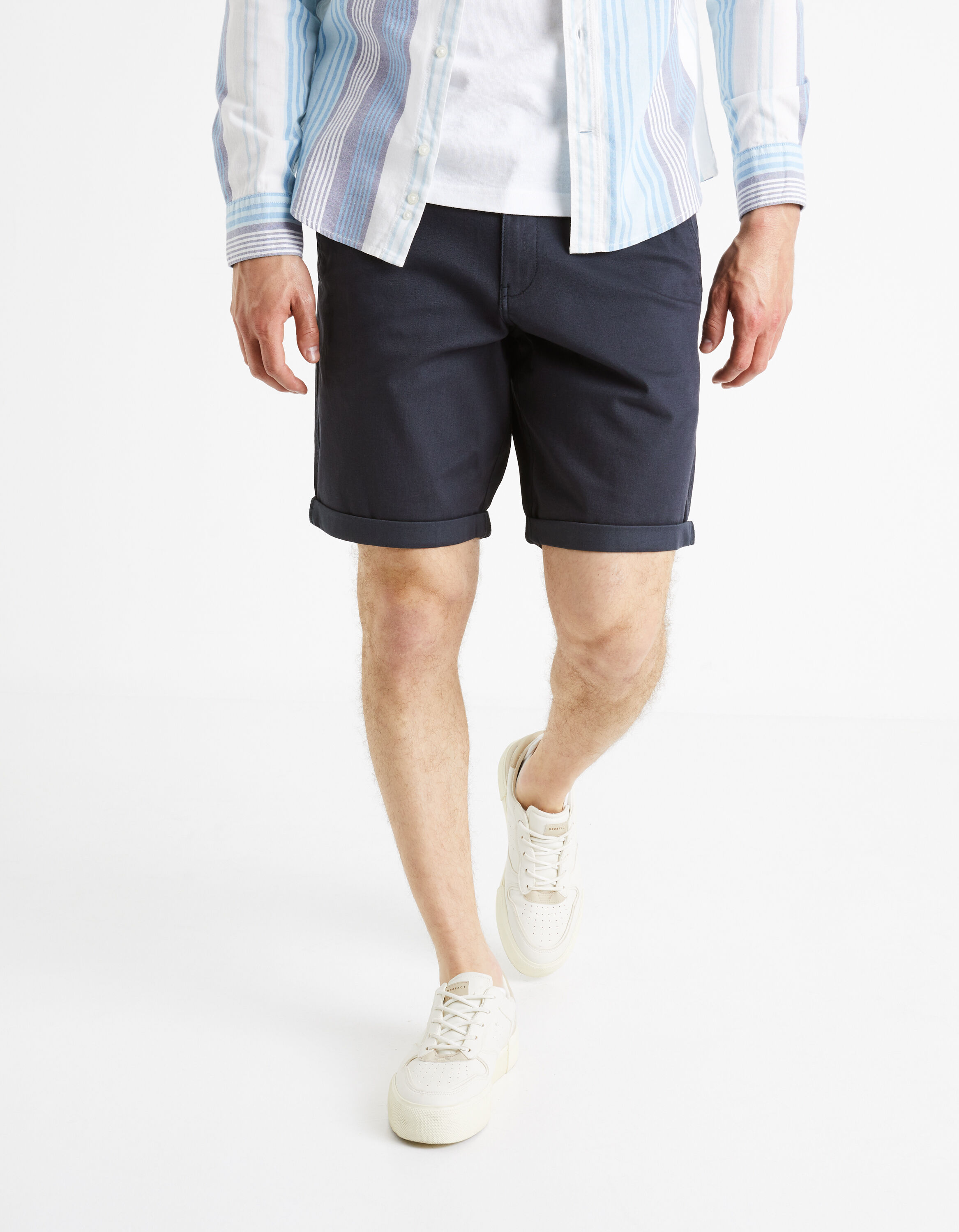 Bermuda chino uni coton stretch - marine