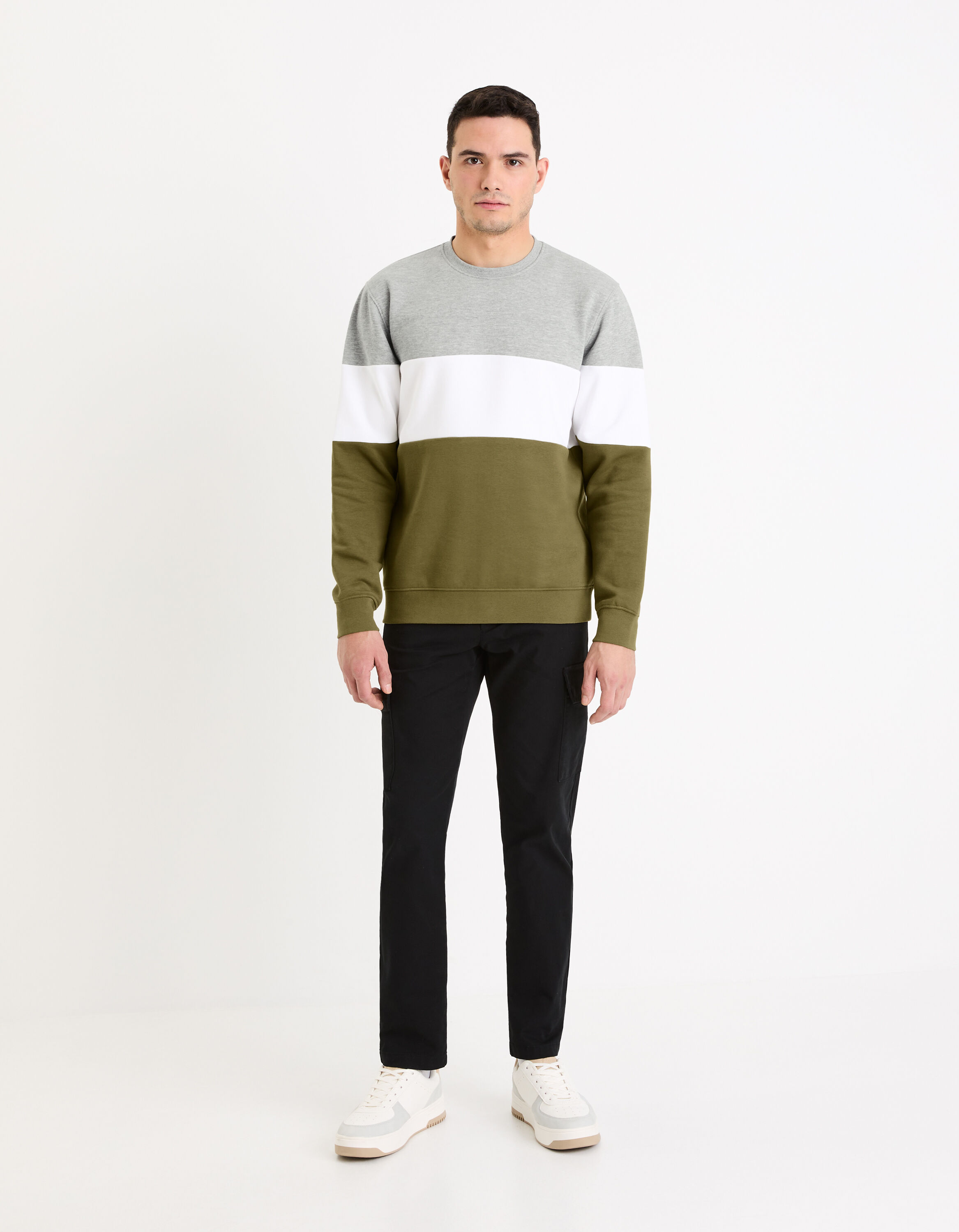 Sweat col rond 100% coton - kaki