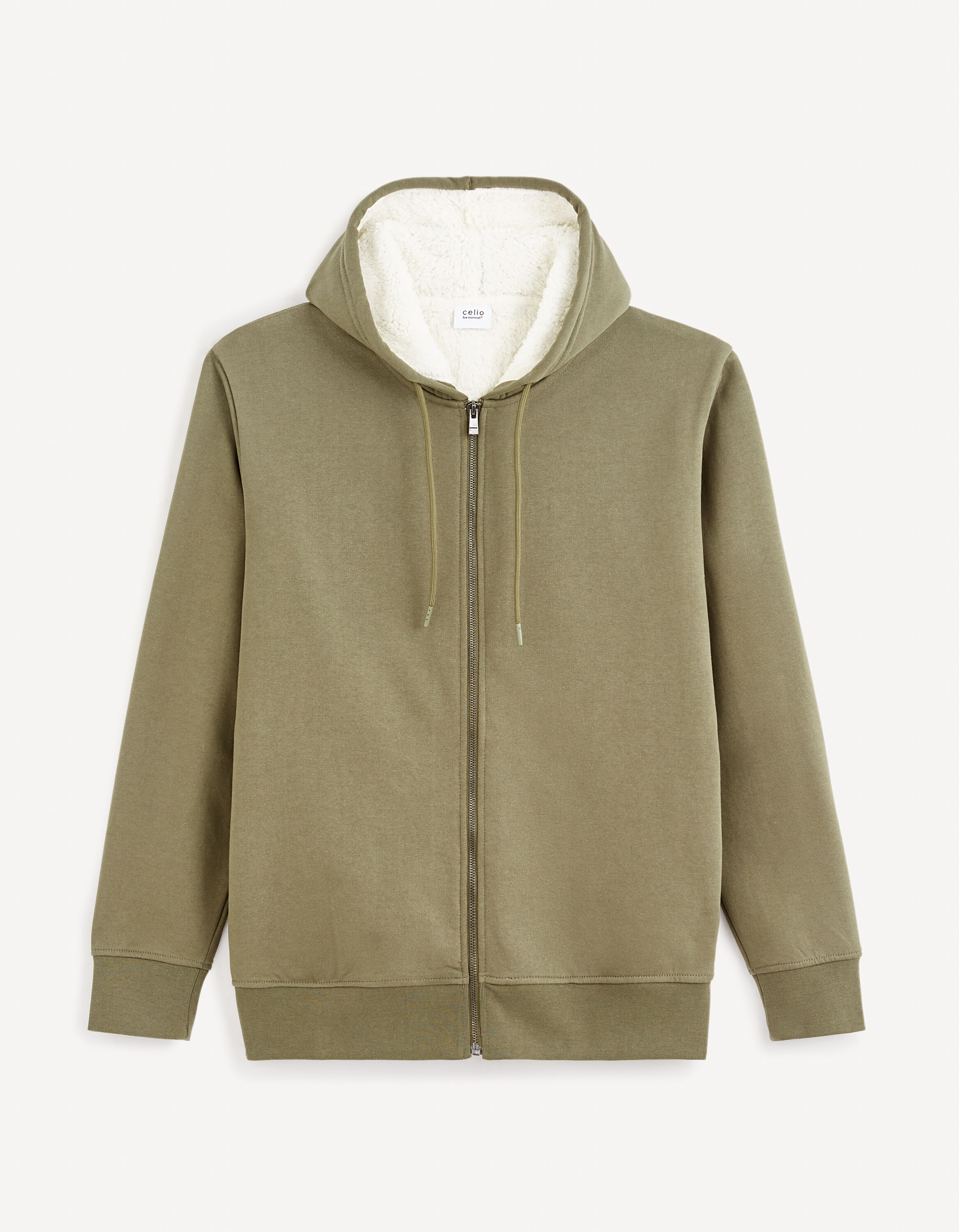 Sweat zipp&eacute; &agrave; capuche coton m&eacute;lang&eacute; - kaki