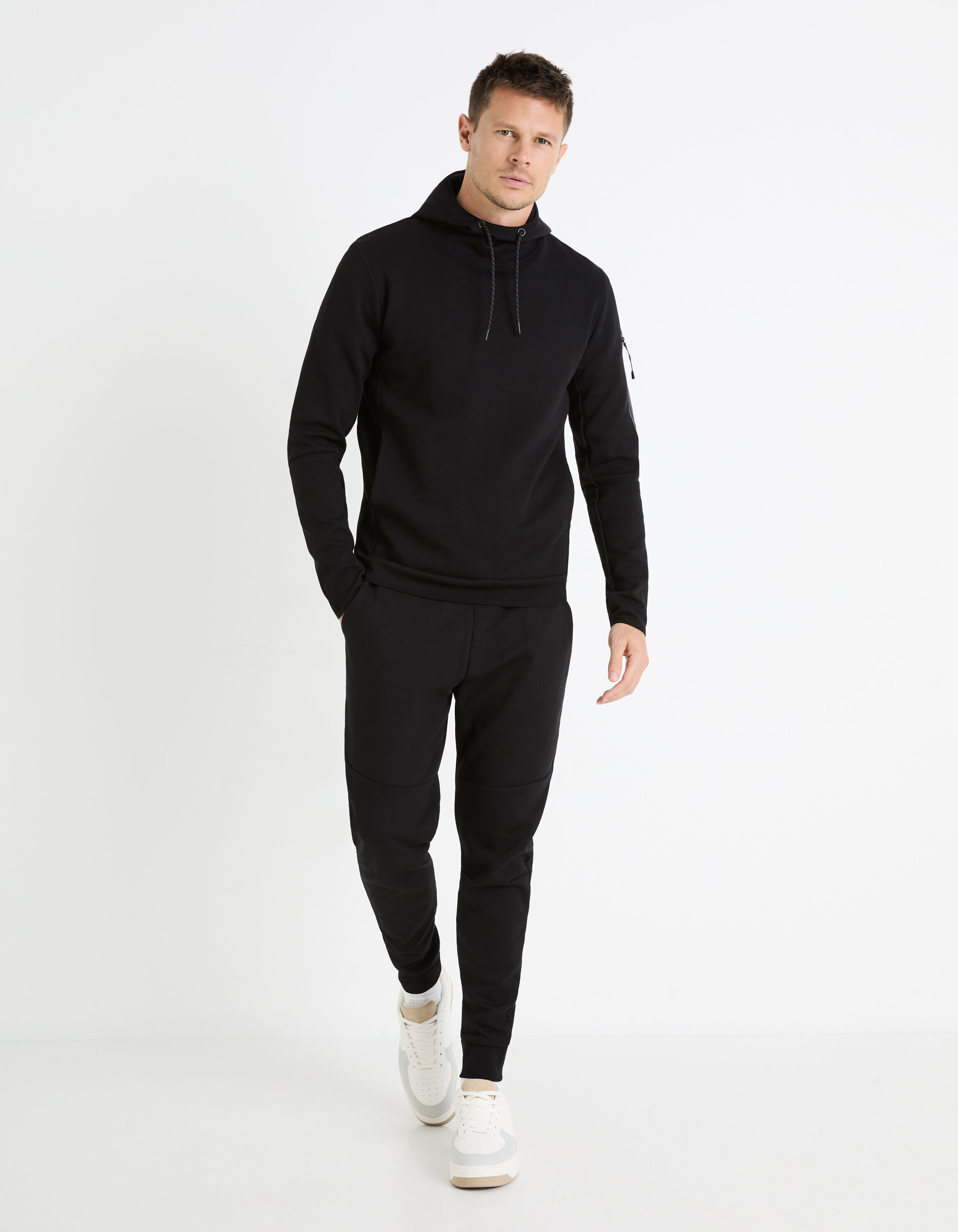 Sweat &agrave; capuche coton m&eacute;lang&eacute; - noir