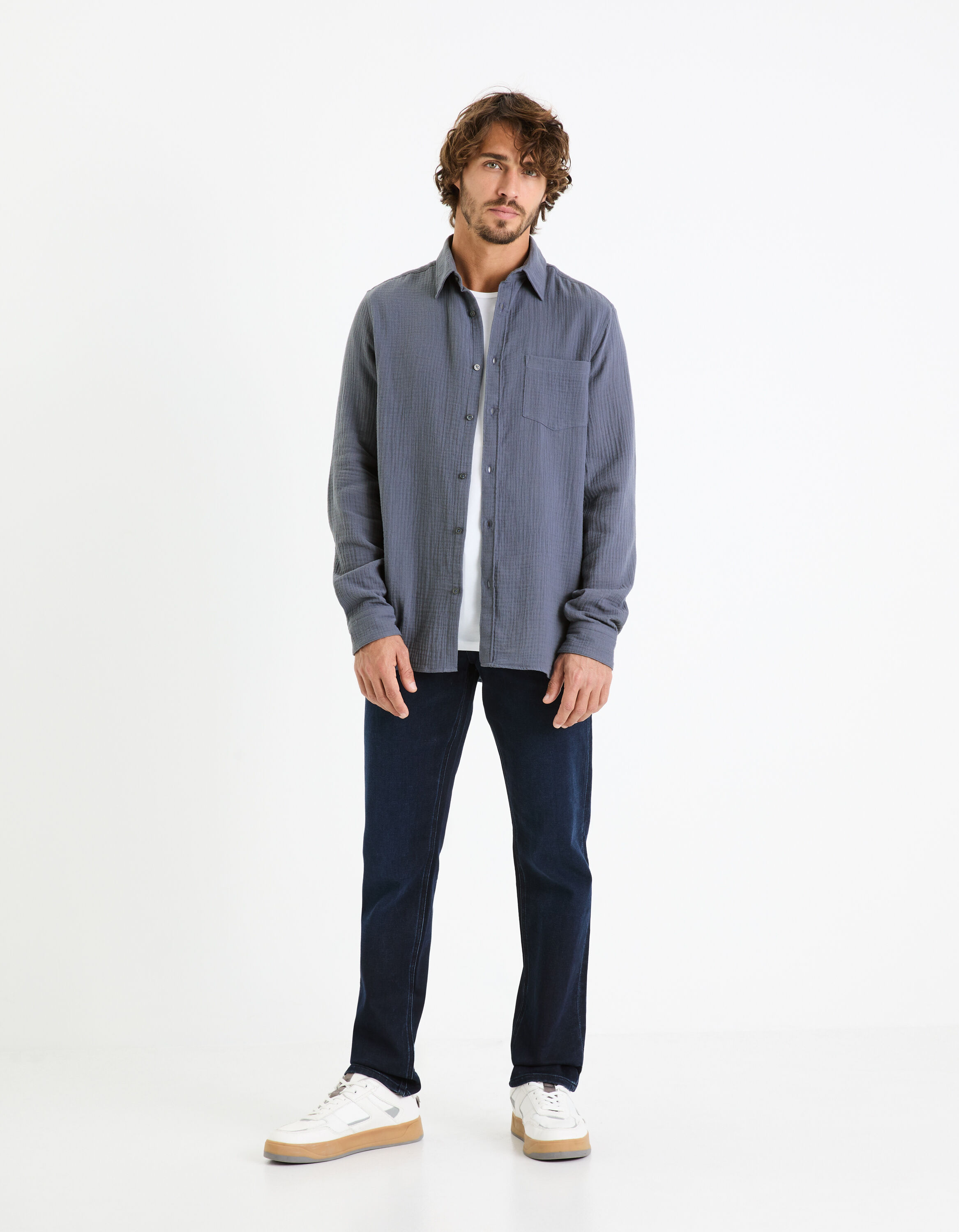 Chemise regular 100% gaze de coton - marine