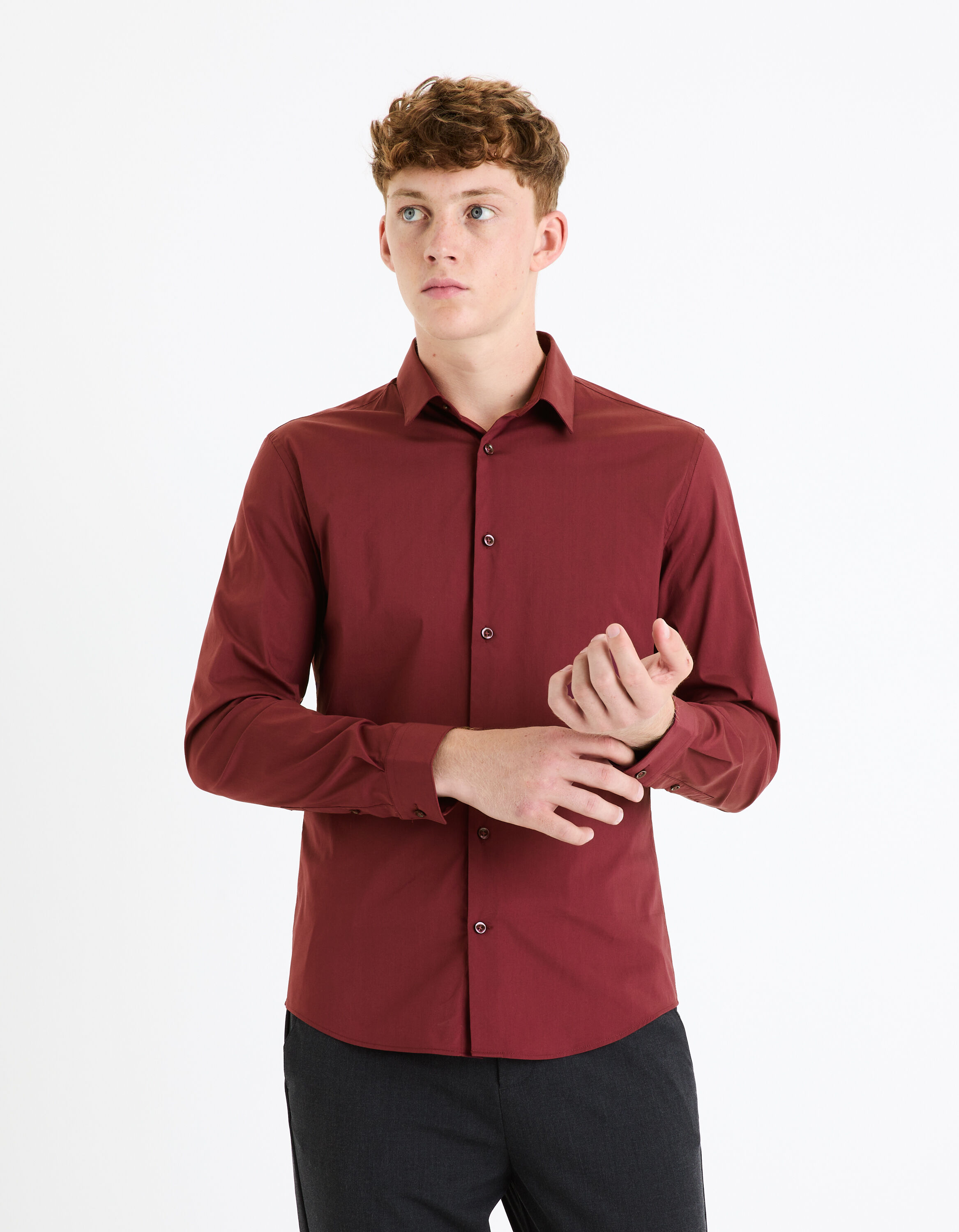 Chemise slim coton stretch - bordeaux
