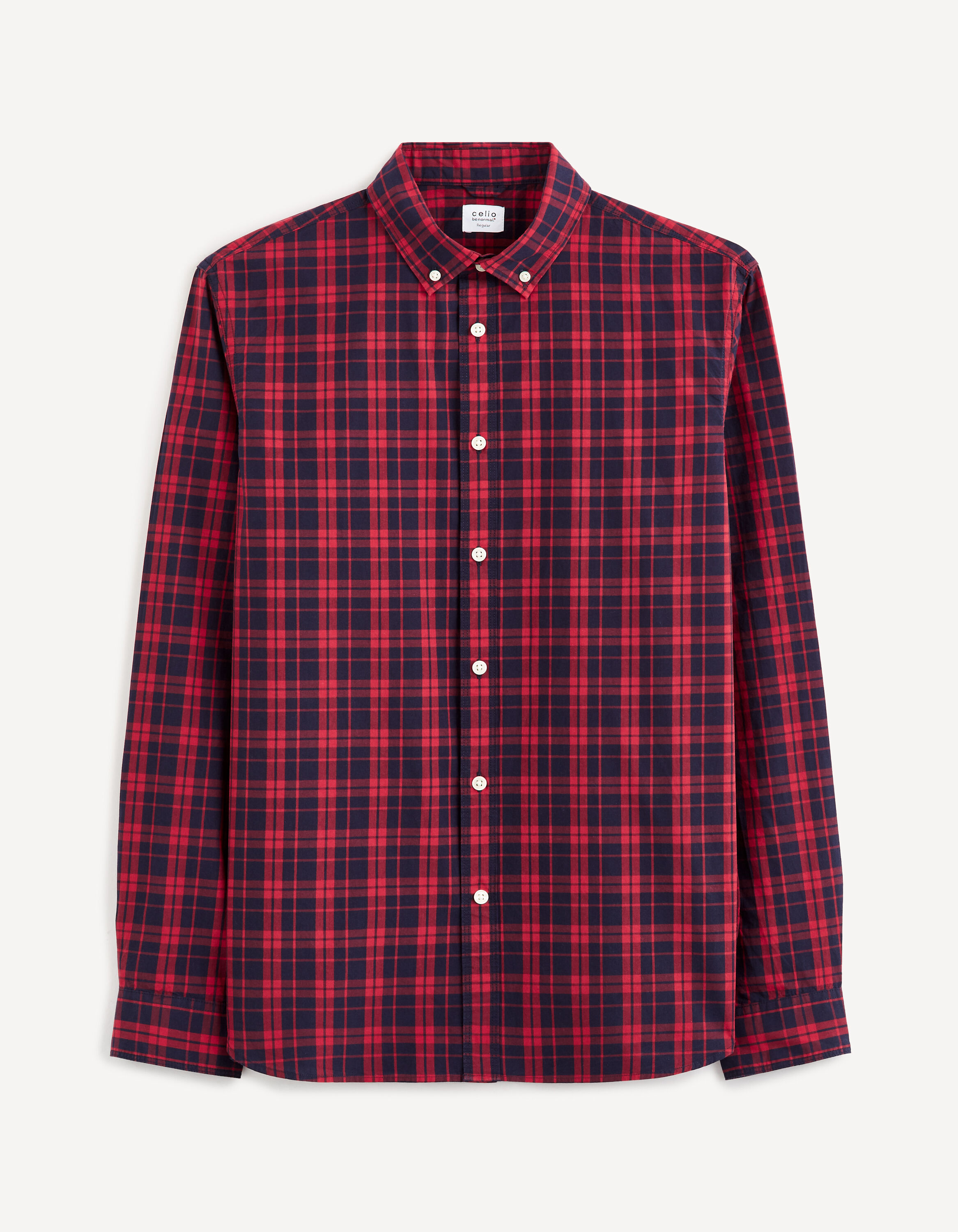 Chemise regular popeline 100% coton &agrave; carreaux - rouge