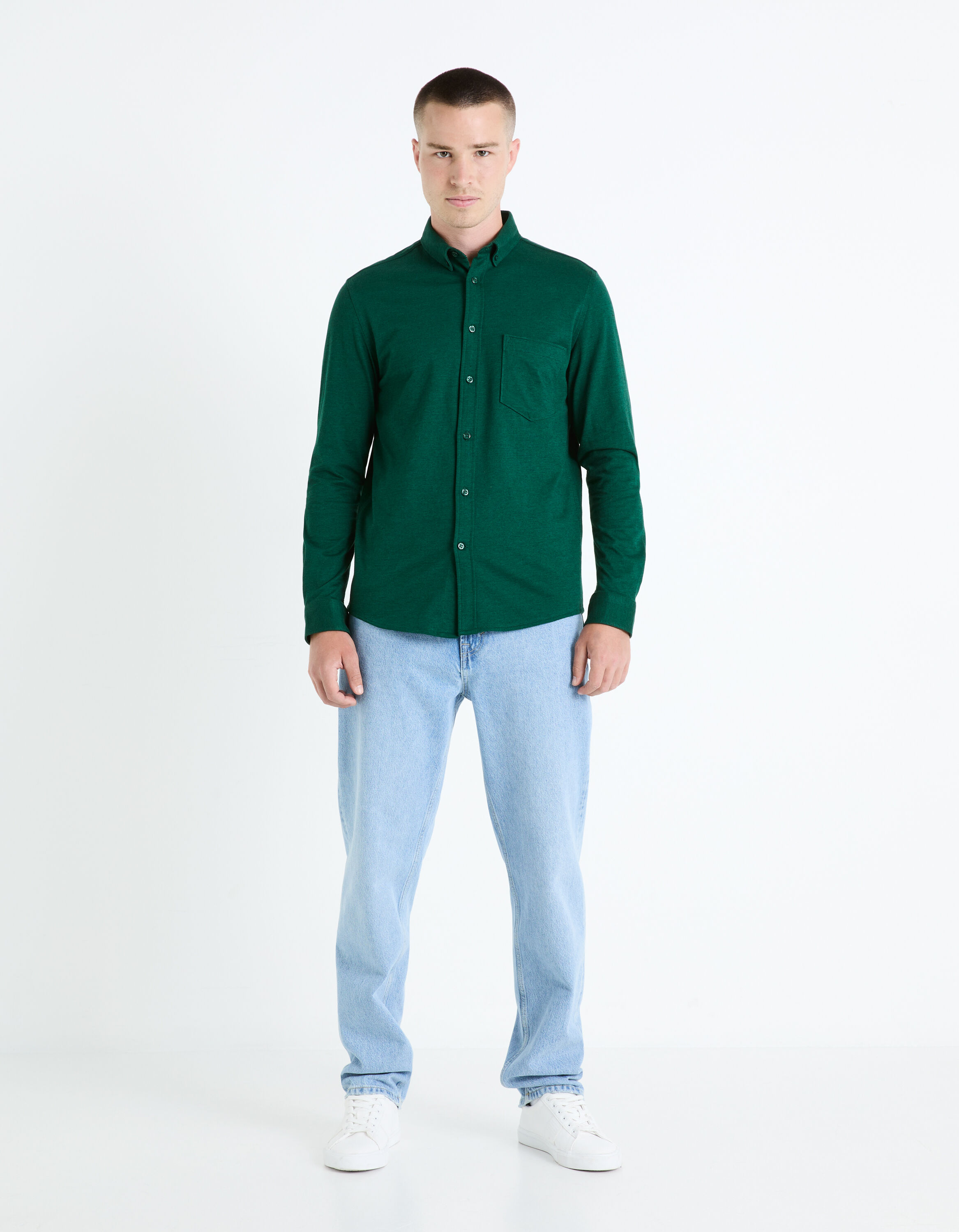 Chemise regular 100% coton maille piqu&eacute;e - vert