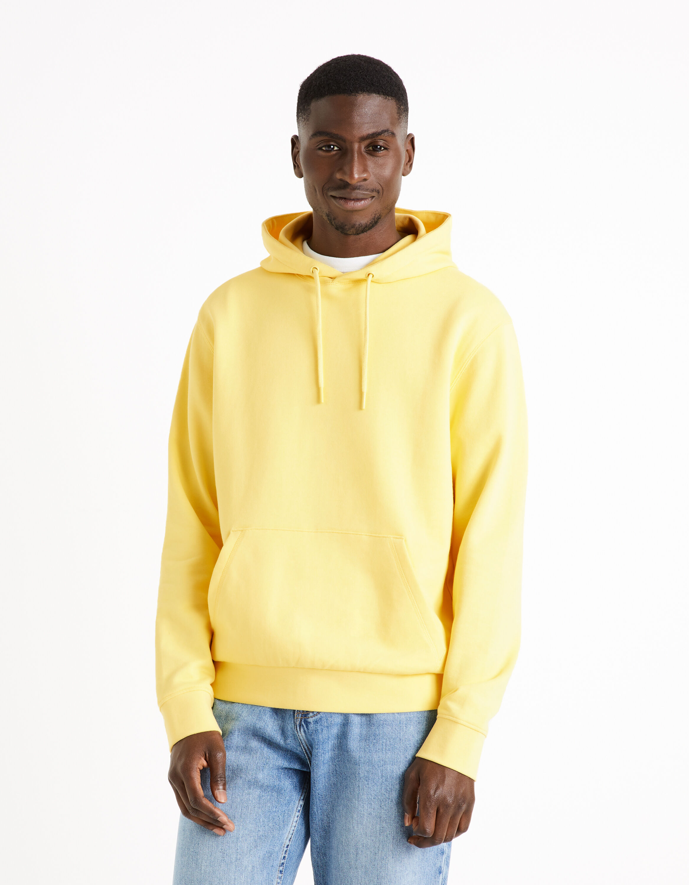 Sweat &agrave; capuche 100% coton - jaune